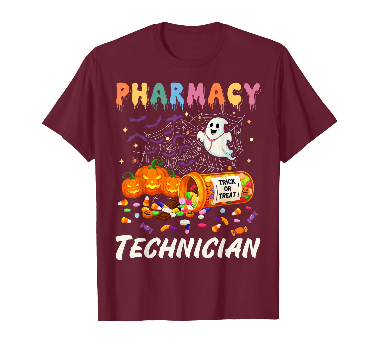 Pharmacy Technician Ghost Pumpkin Pharm Tech Funny Halloween T-Shirt