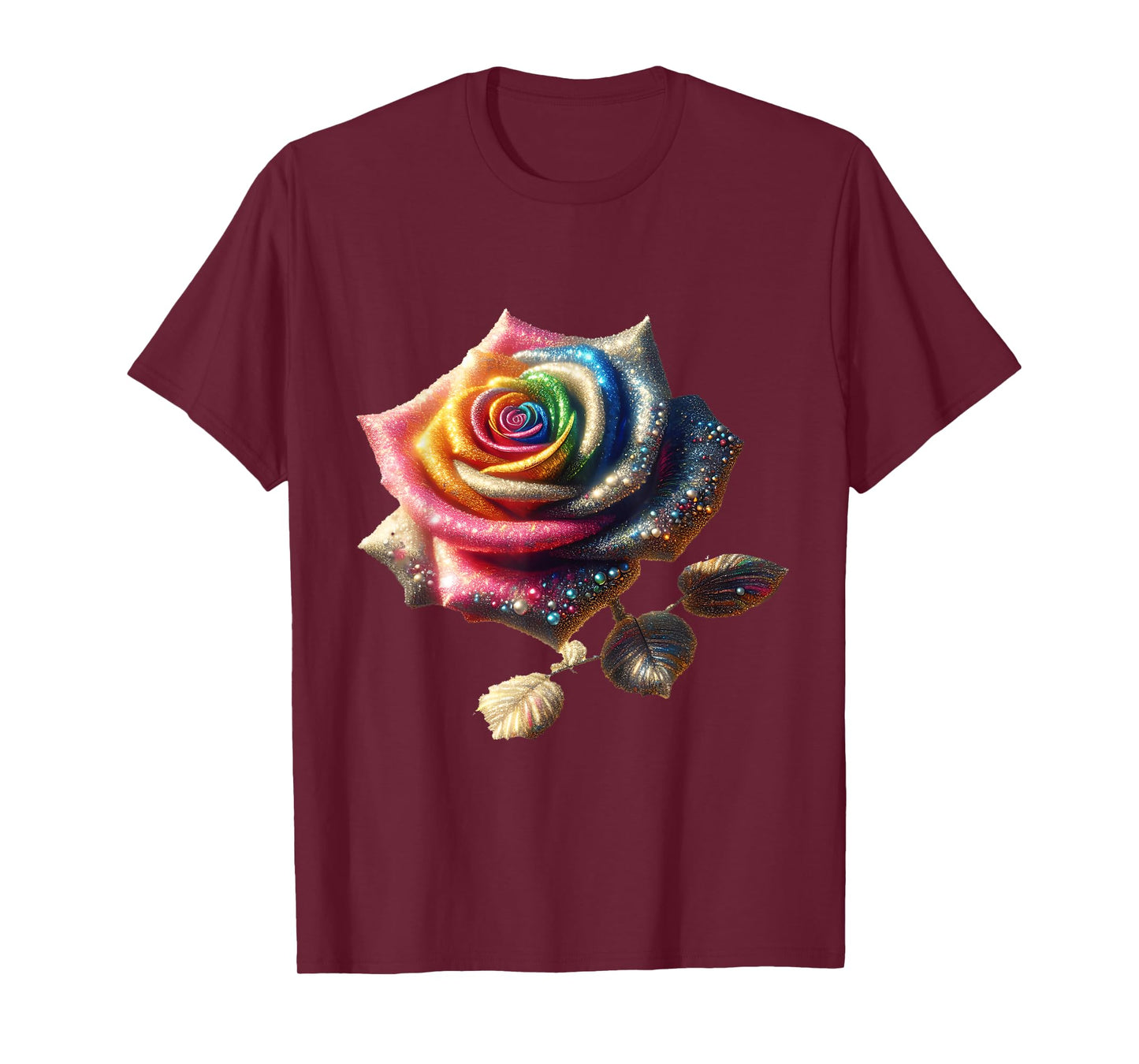 Fantasy Cute Bejeweled Rainbow Rose T-Shirt