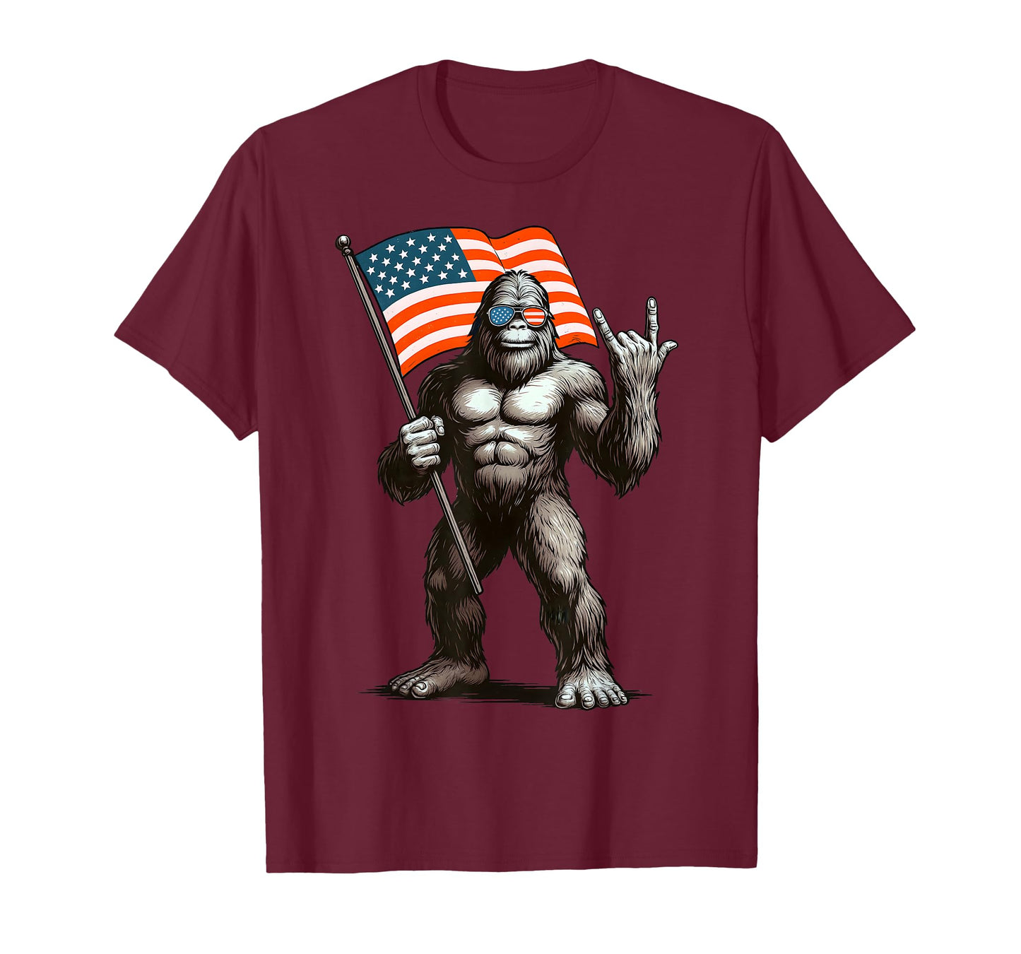 Bigfoot American Flag Funny 4th Of July Men Rock Sasquatch T-Shirt