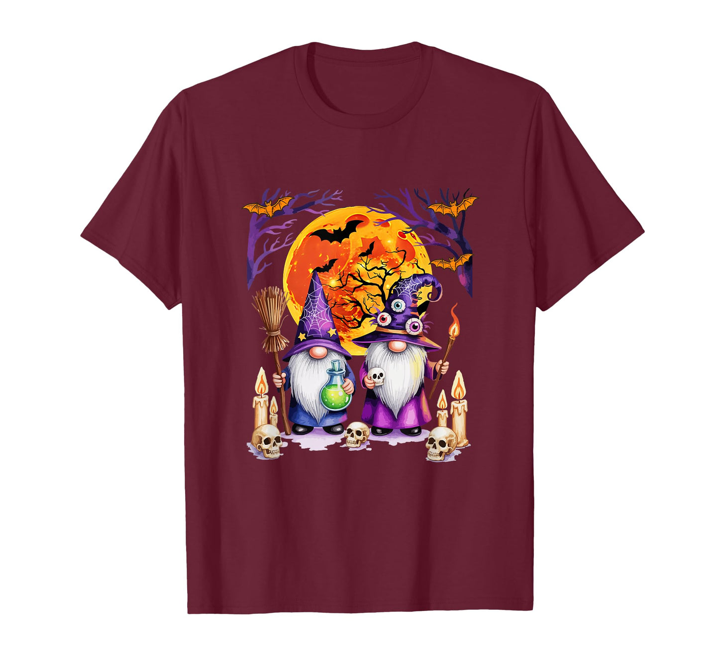 Two Horror Gnomes As Witch Halloween Moon Matching Parties T-Shirt