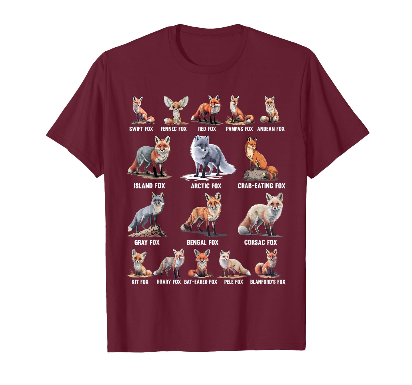 Foxes Of The World Funny Fox Animals Educational T-Shirt