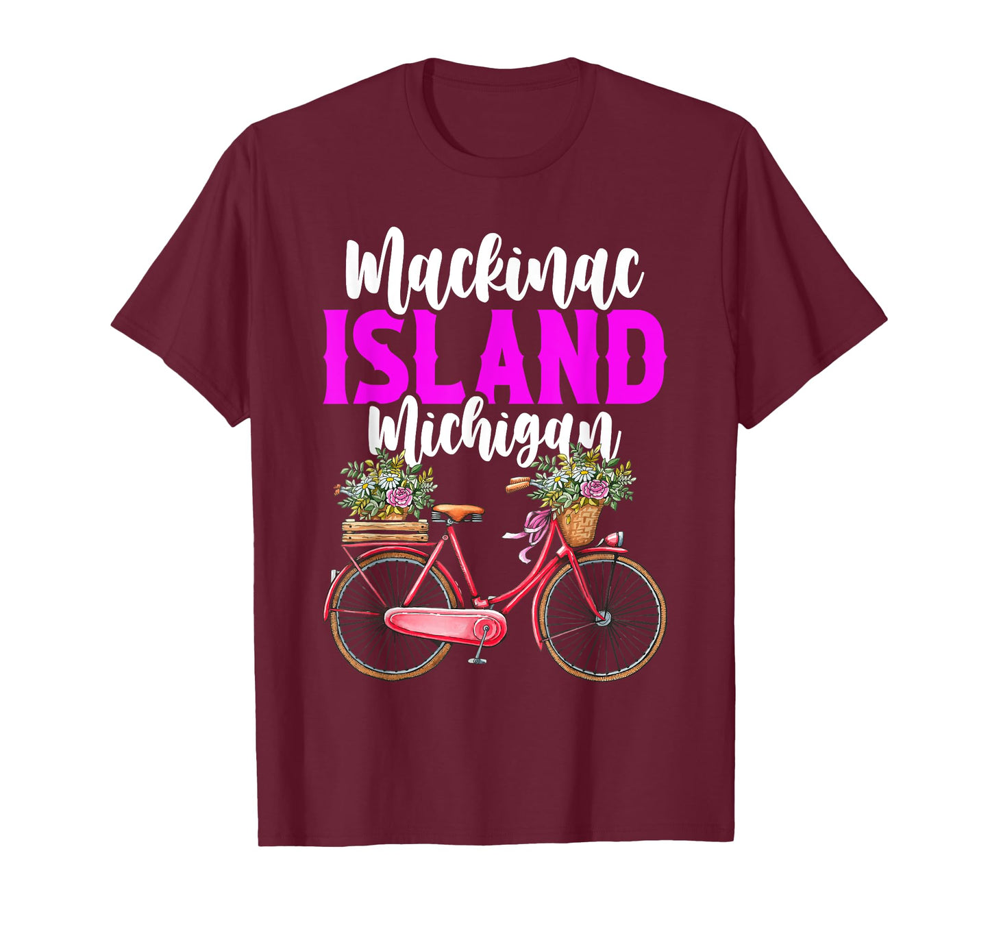 Mackinac Island Michigan Vintage Bike Flowers T-Shirt