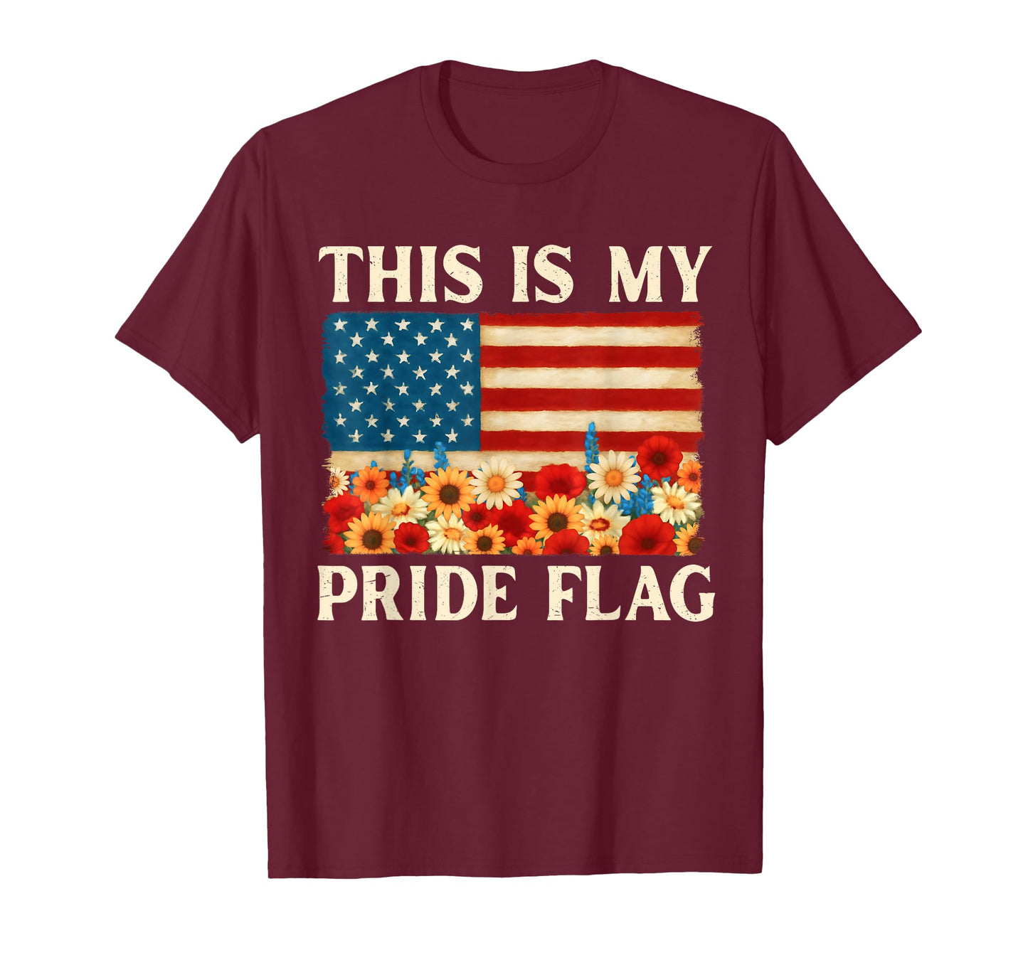 This Is My Pride Flag Boho Floral USA Flag 4th Of July T-Shirt