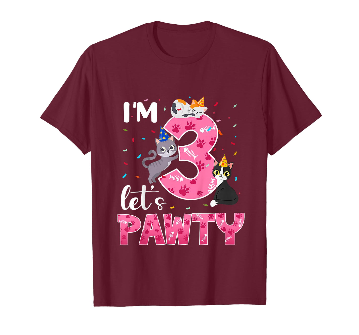 3rd Birthday Girl Cute Cat Outfit 3 Years Old Bday Party T-Shirt