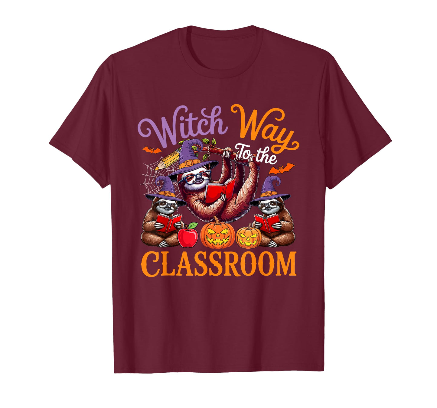 Way to Classroom Halloween Witch Three Cute Sloths Teacher T-Shirt