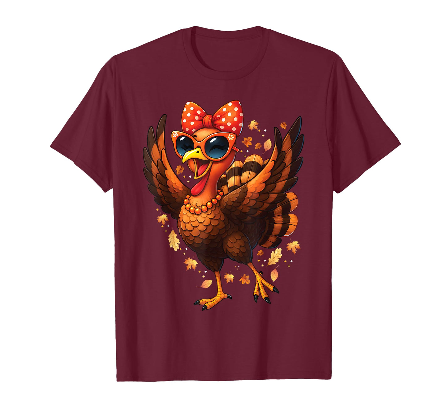 Turkey Dancing Turkey Day Womens Fall Cute Bow Thanksgiving T-Shirt