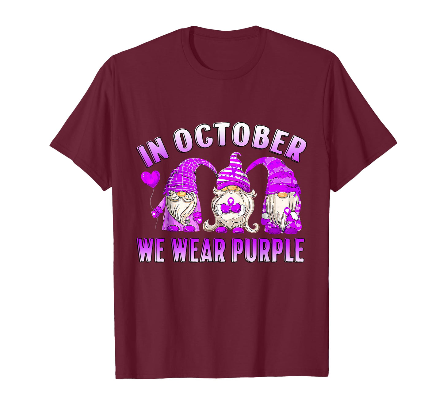 Ribbon Gnomes in October We Wear Purple Domestic Violence T-Shirt