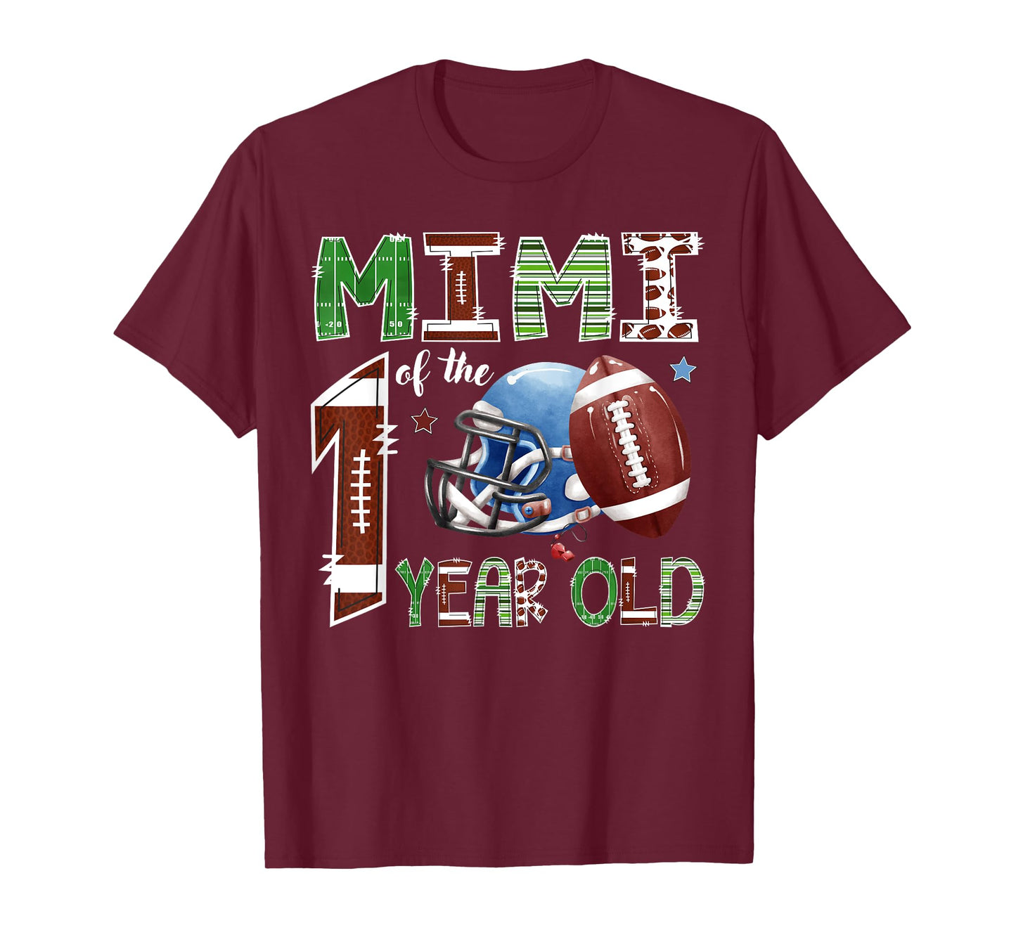 Mimi Of The 1 Year Old Football 1St Year Down Birthday T-Shirt