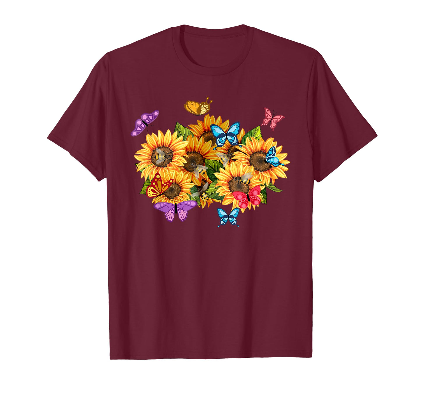 Sunflower Butterfly Summer Bees Florist Floral T-Shirt