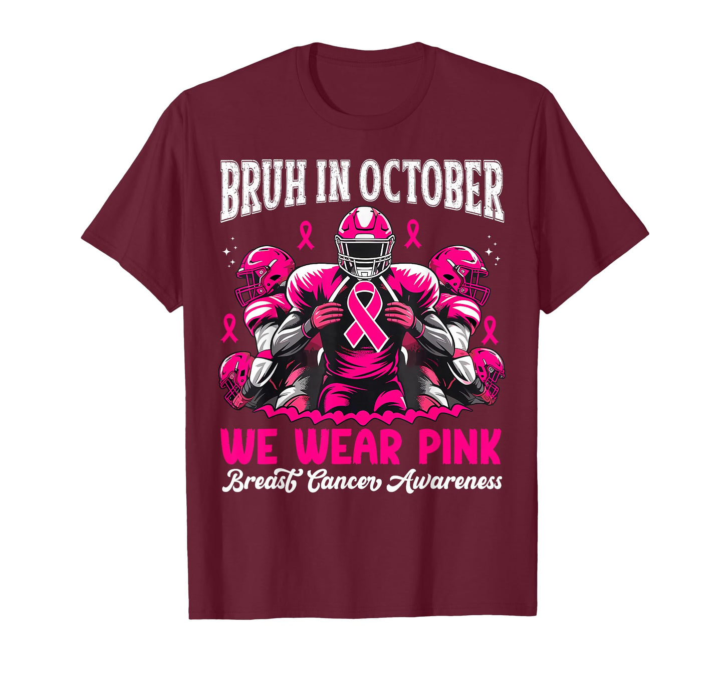 Bruh in October We Wear Pink Out Football Boys Breast Cancer T-Shirt