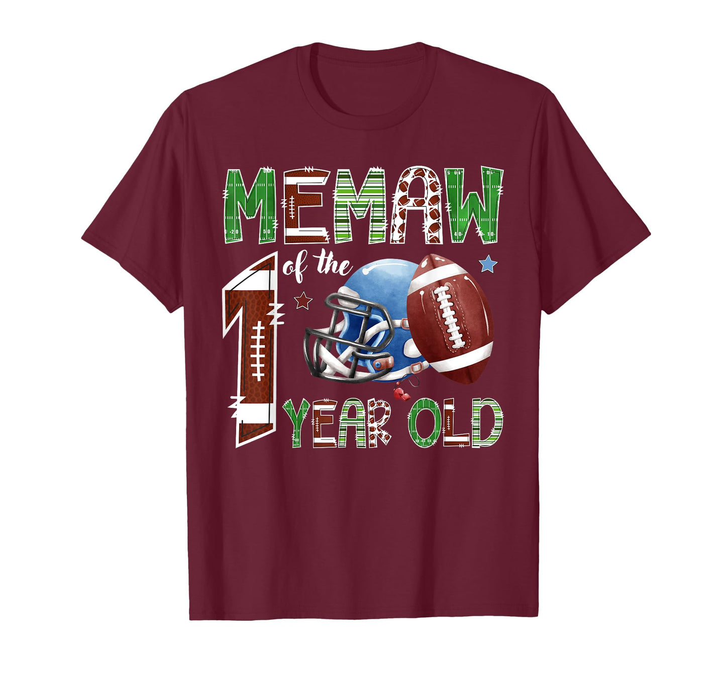 Memaw Of The 1 Year Old Football 1St Year Down Birthday T-Shirt