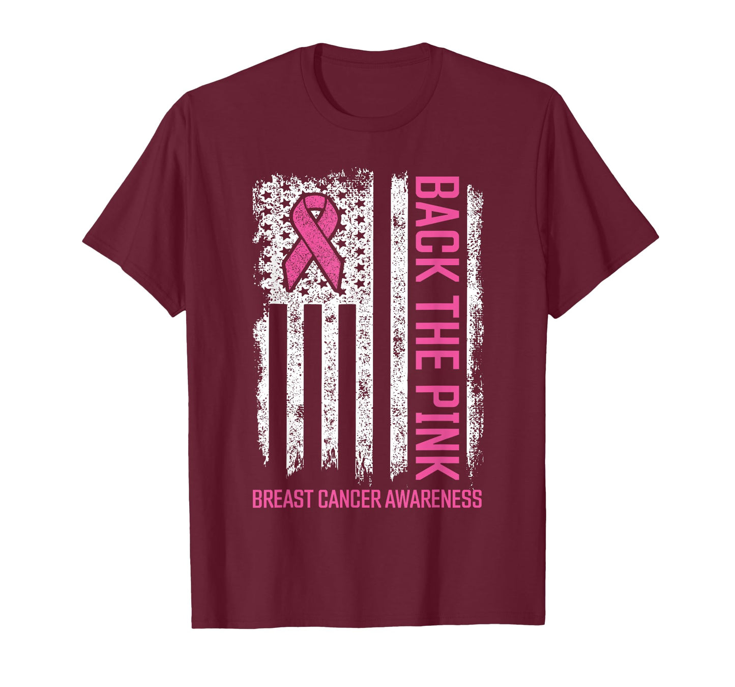 Back The Pink American Flag Breast Cancer Awareness Ribbon T-Shirt
