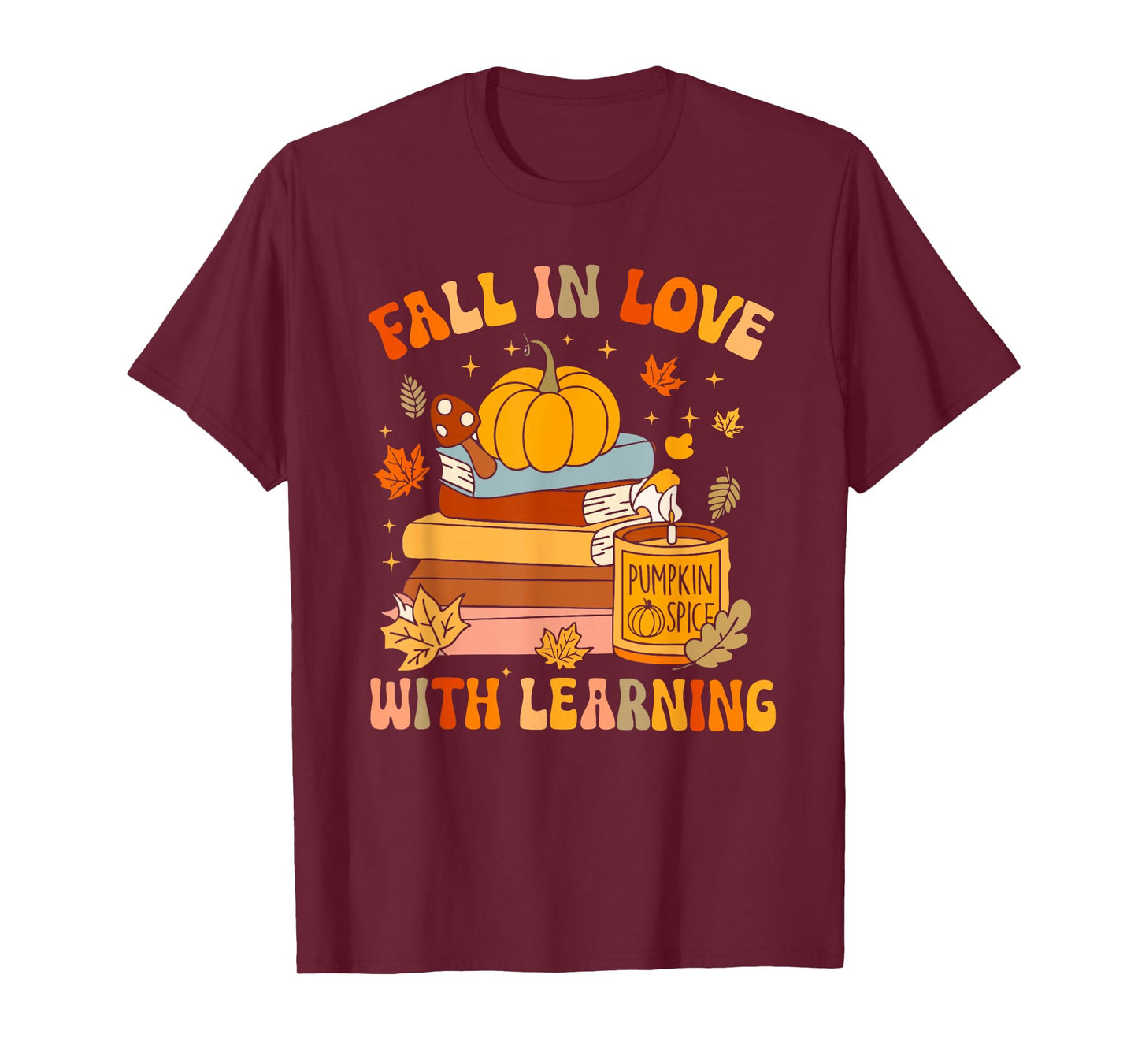 Fall in Love with Learning Autum Thanksgiving Teacher Kids T-Shirt