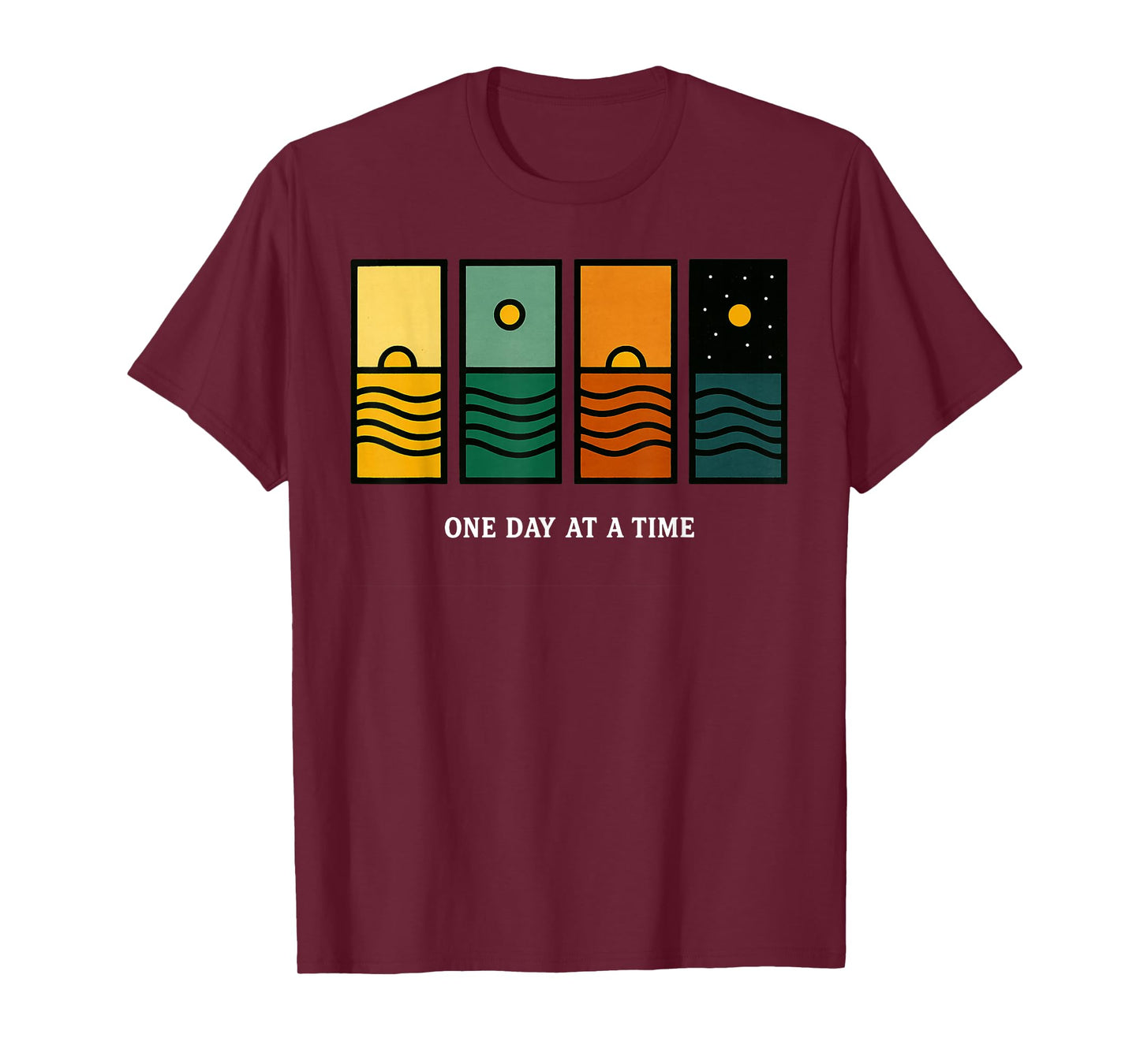 Retro One Day at A Time Motivational Quote Retro Sunset T-Shirt