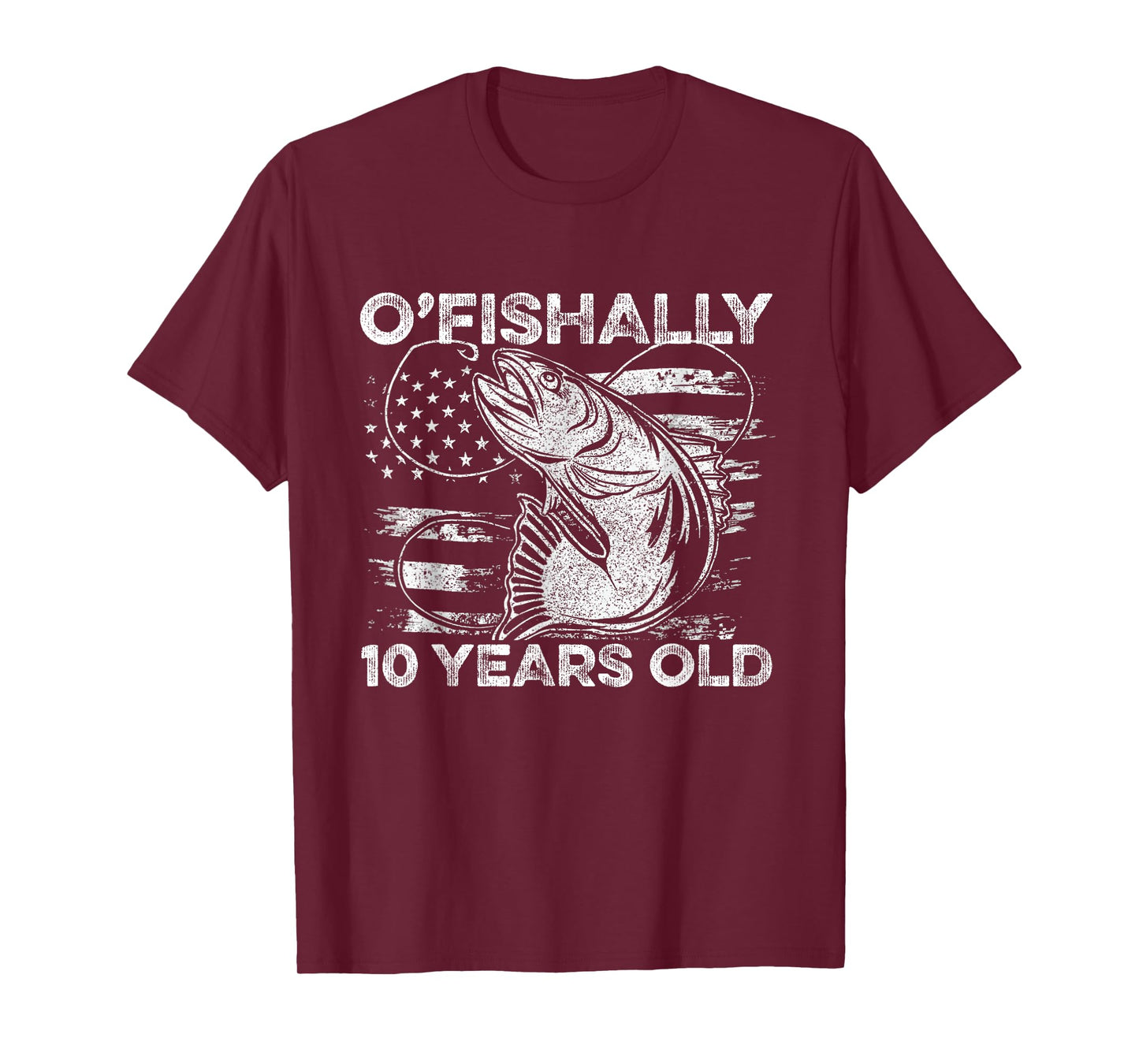Ofishally 10 Year Old Shirt 10th Birthday Fishing US Flag T-Shirt