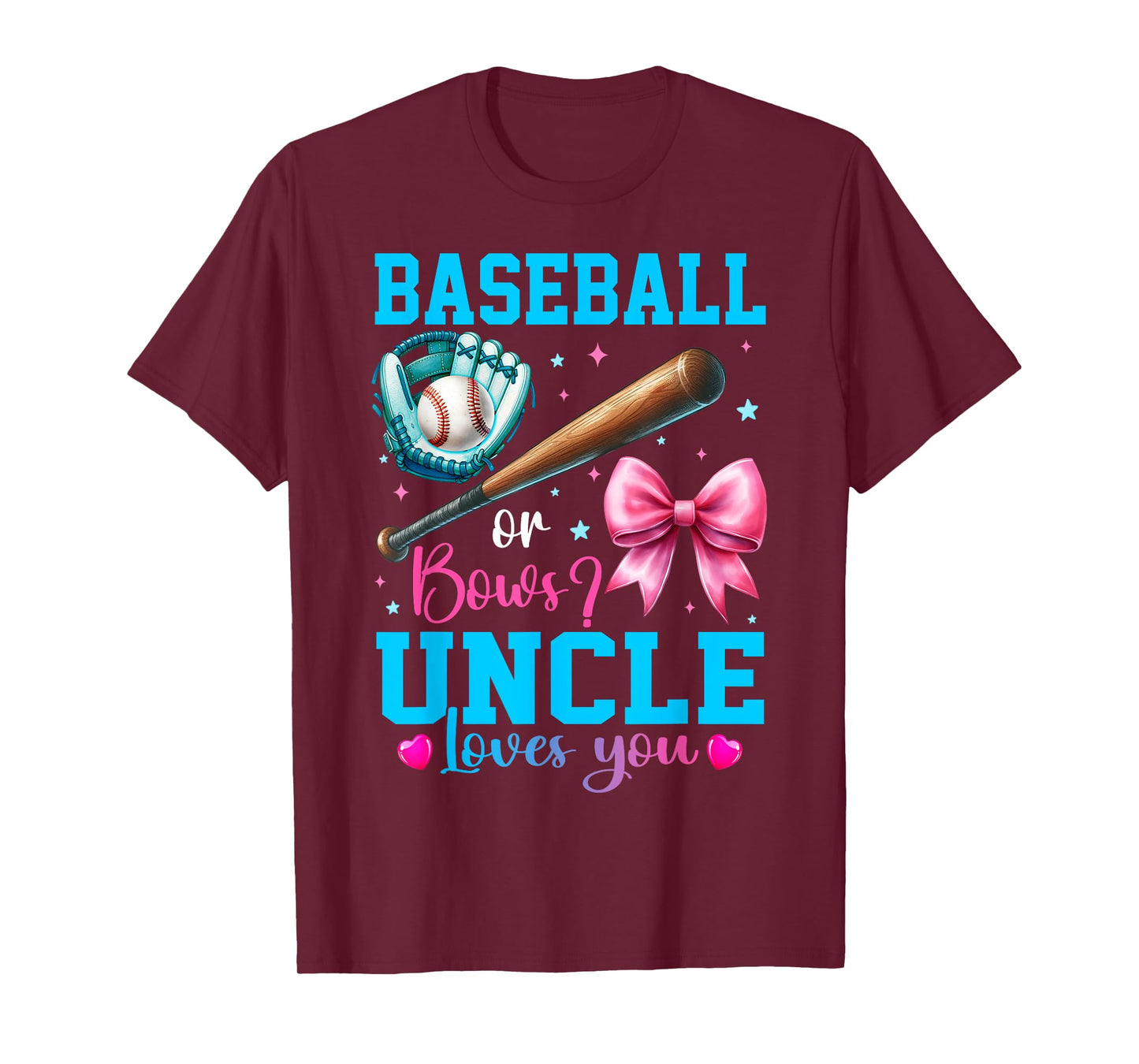 Baseball or Bows Uncle Loves You Gender Reveal Baby Party T-Shirt