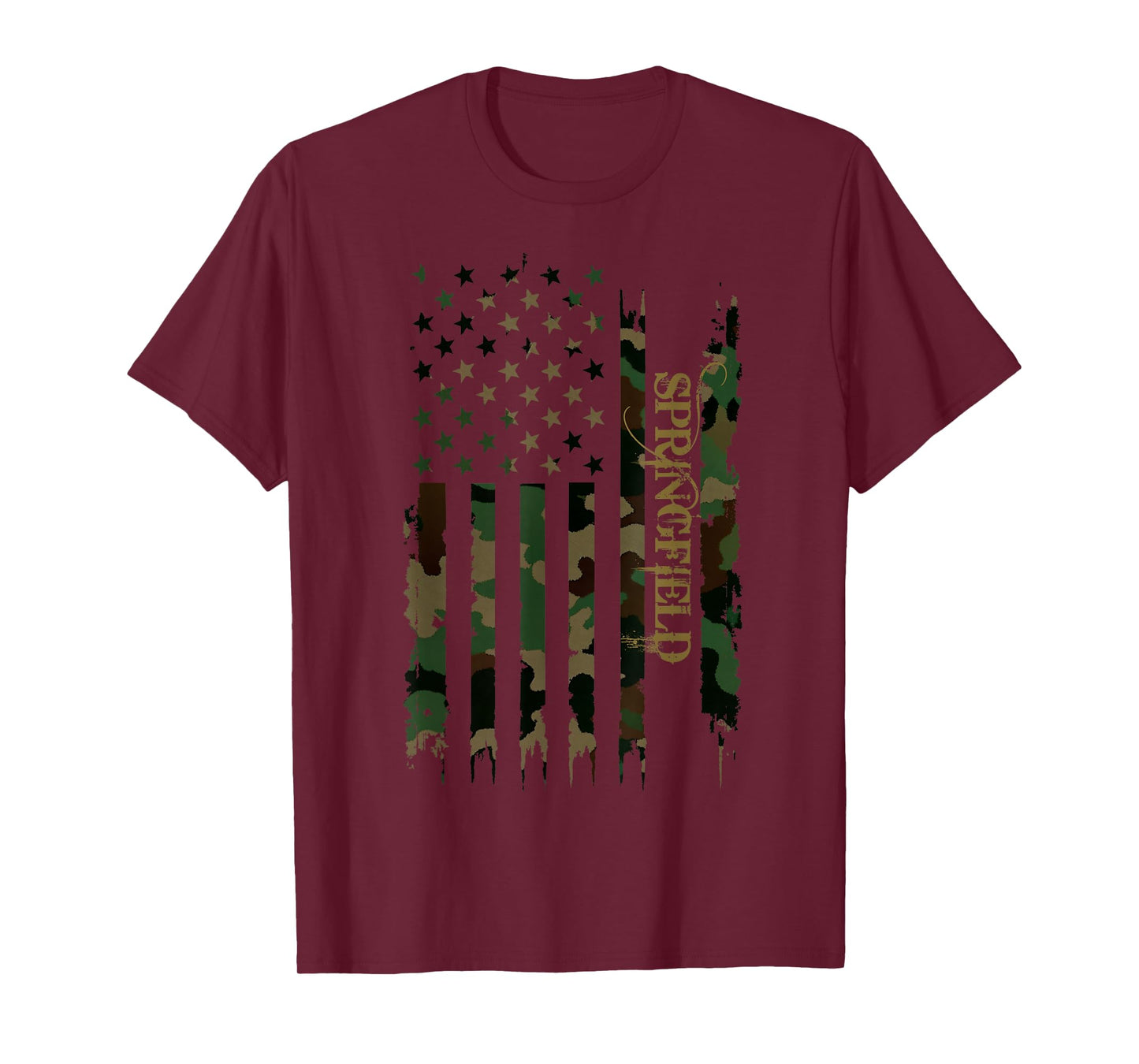 Springfield United States Distressed Camo w US Flag T-Shirt