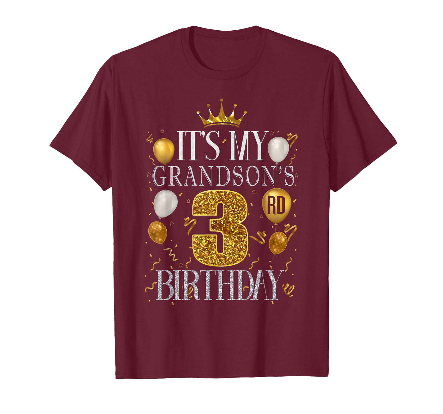 It's My Grandson's 3rd Birthday Happy Birthday 3 Years Old T-Shirt