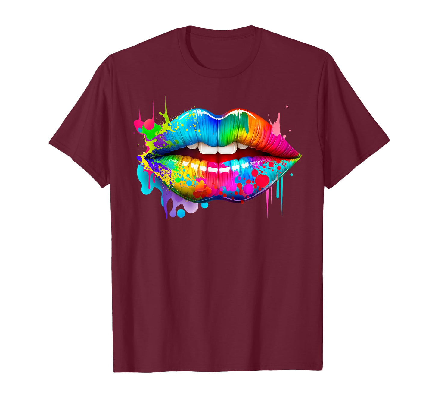 Colorful Lips Trendy Kiss Mouth Women Bright Mouth Dripping T-Shirt