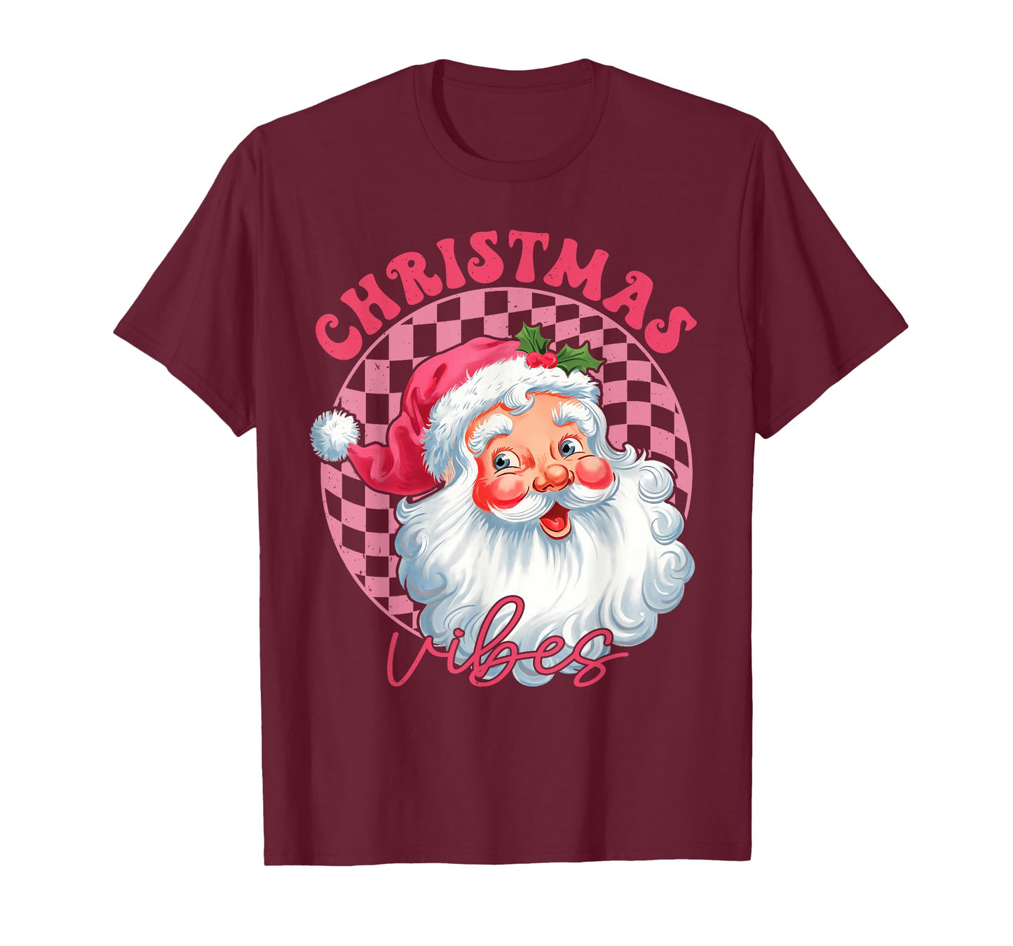 Vintage Retro Pink Santa Christmas Vibes Groovy Pink Santa T-Shirt