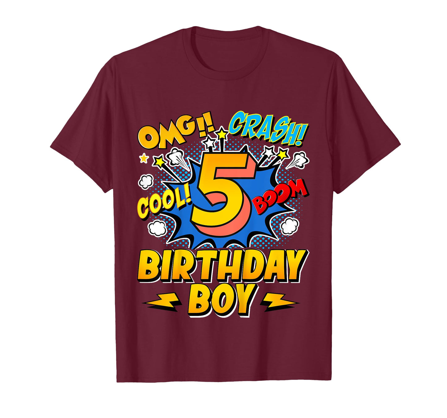 Kids Birthday Boy Comic Style 5 Years Old 5th Birthday Party T-Shirt