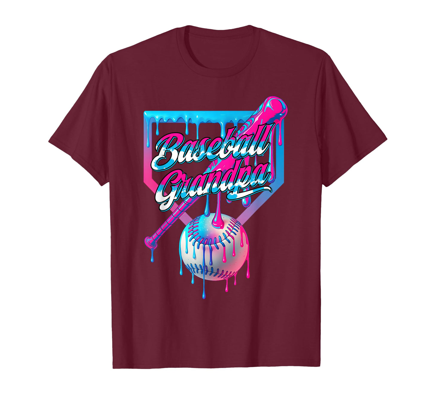 Funny Grandpa Fathers Day Baseball Ice Cream Drip Birthday T-Shirt
