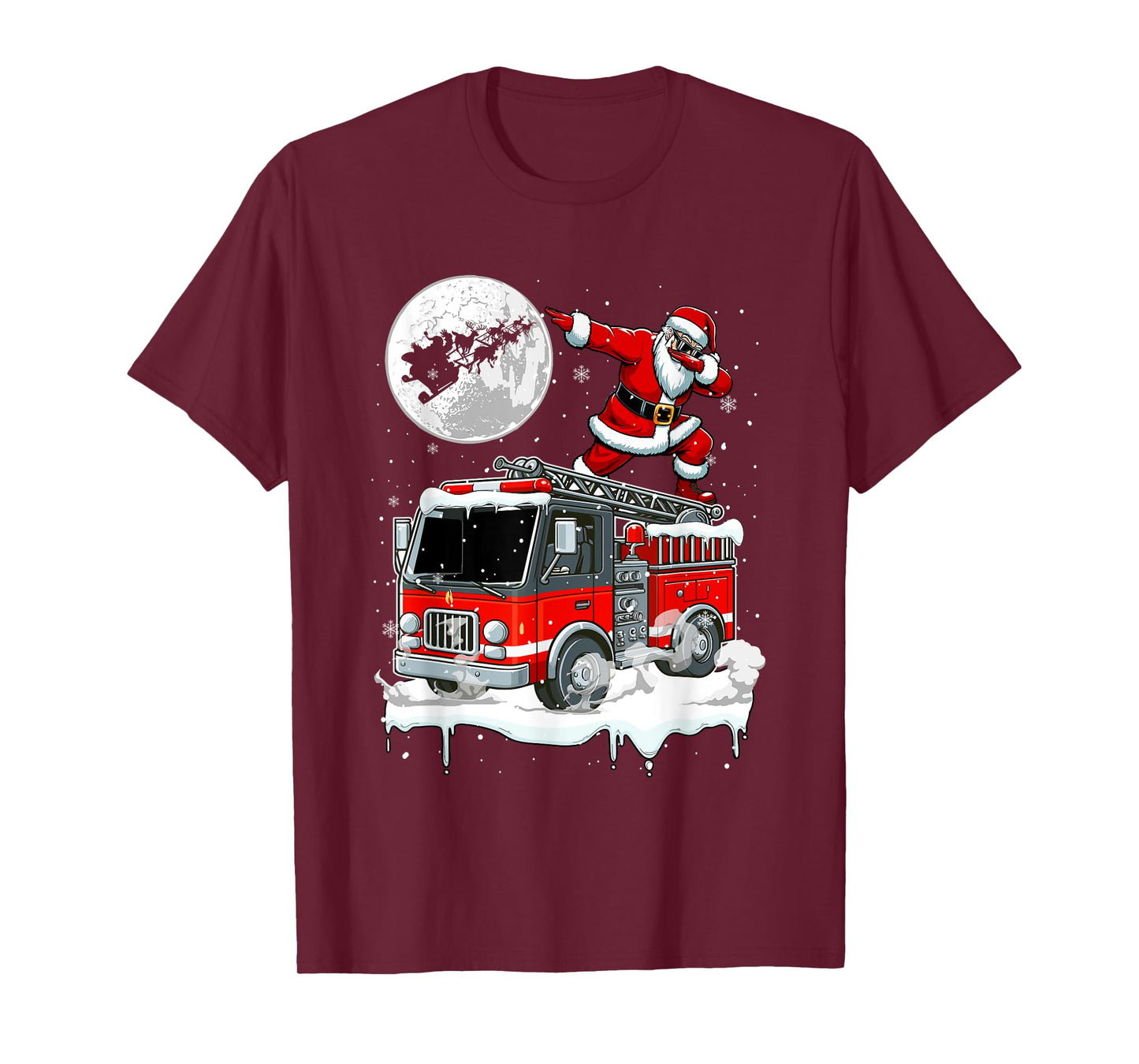 Santa Dabbing On Fire Truck Christmas Driver Lover Kids T-Shirt