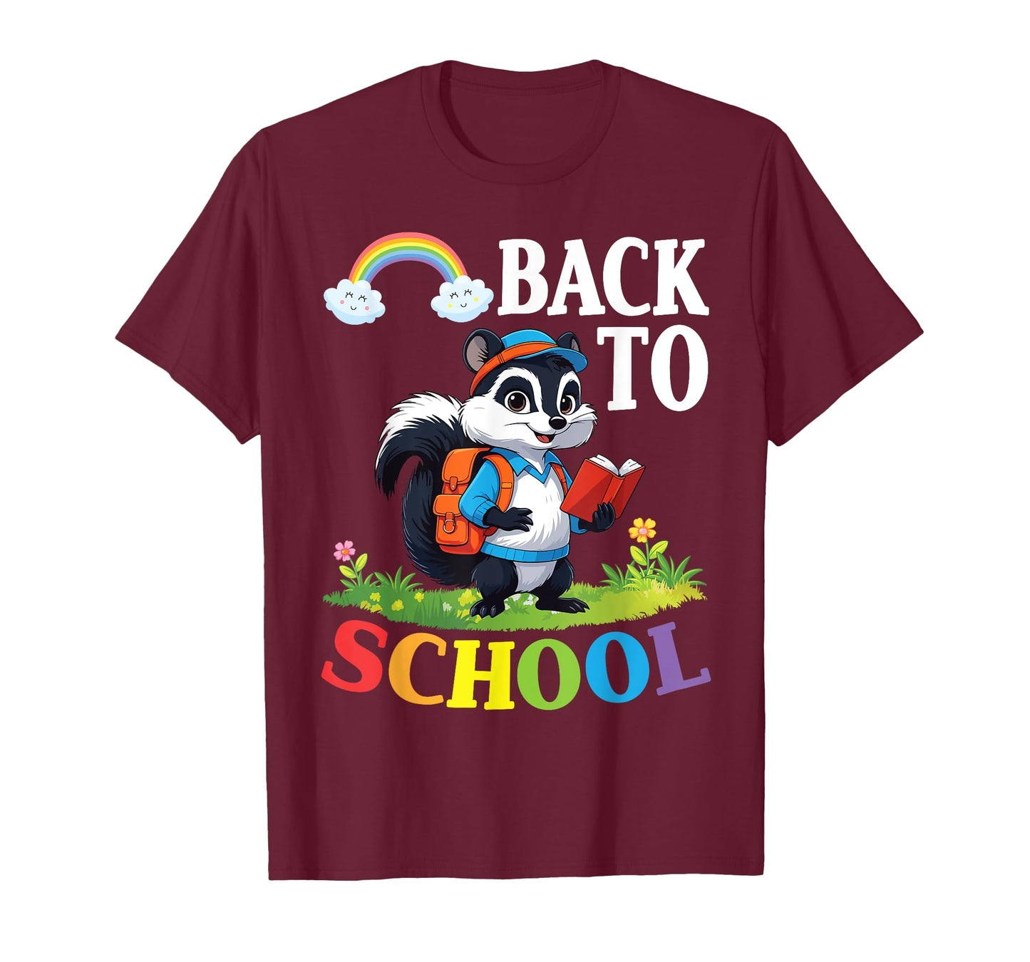 Skunk Student Wearing Backpack Reading Book Back To School T-Shirt