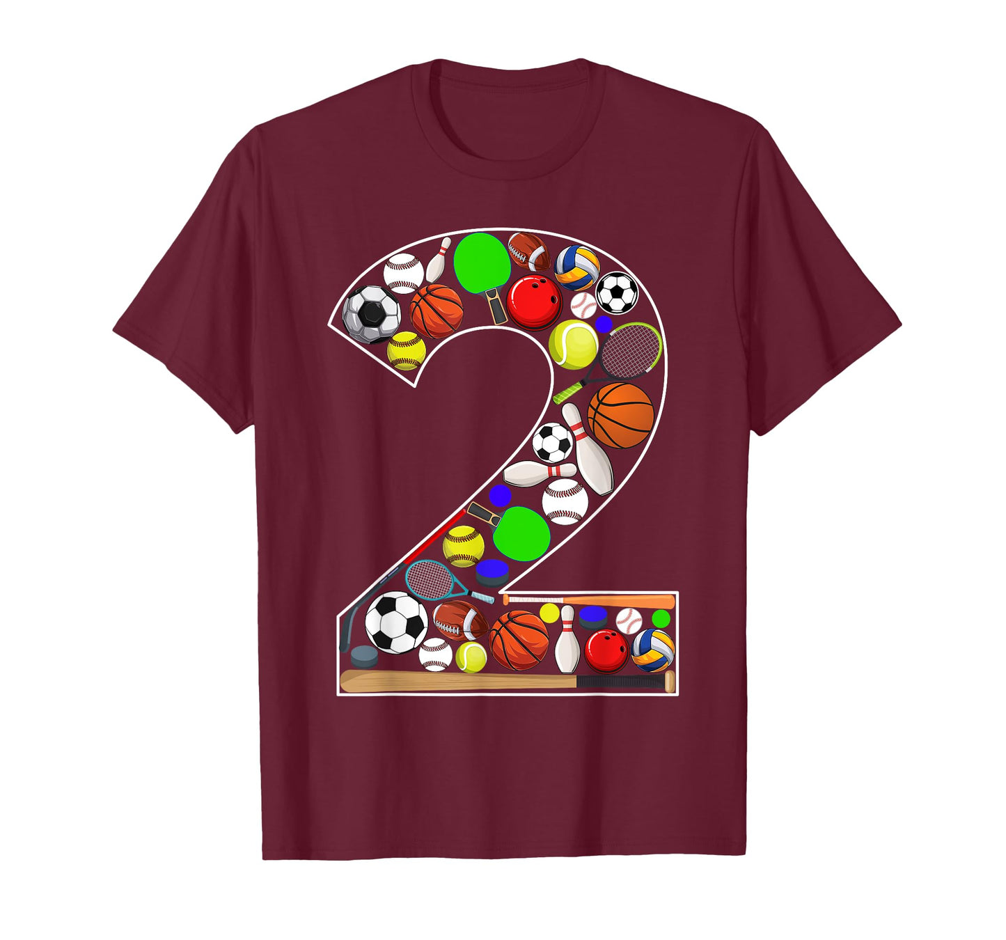 Kids 2nd Birthday Sports Big Number Two 2 Year Old Boy T-Shirt