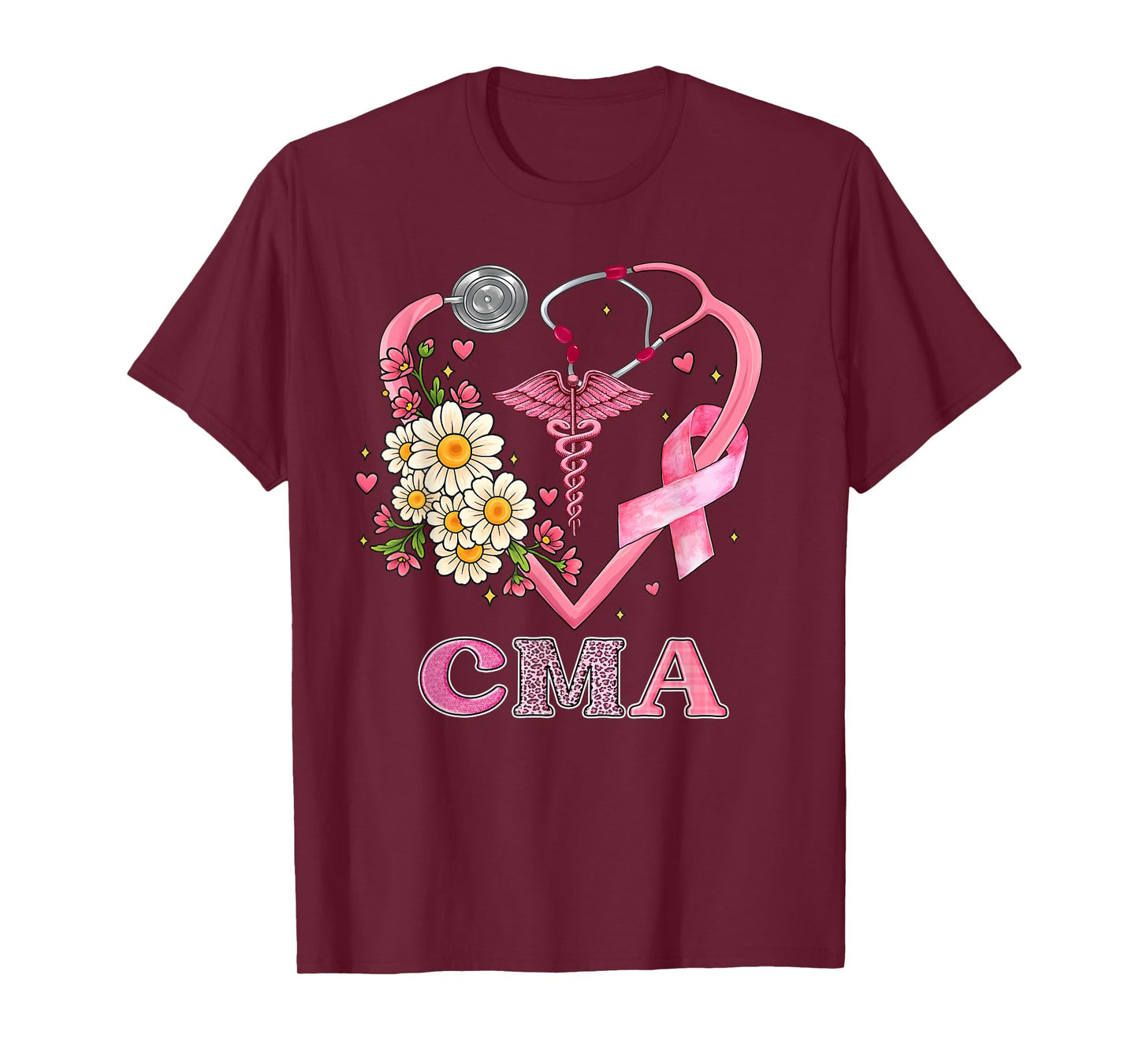 CMA Heart Pink Ribbon Stethoscope Breast Cancer Awareness T-Shirt