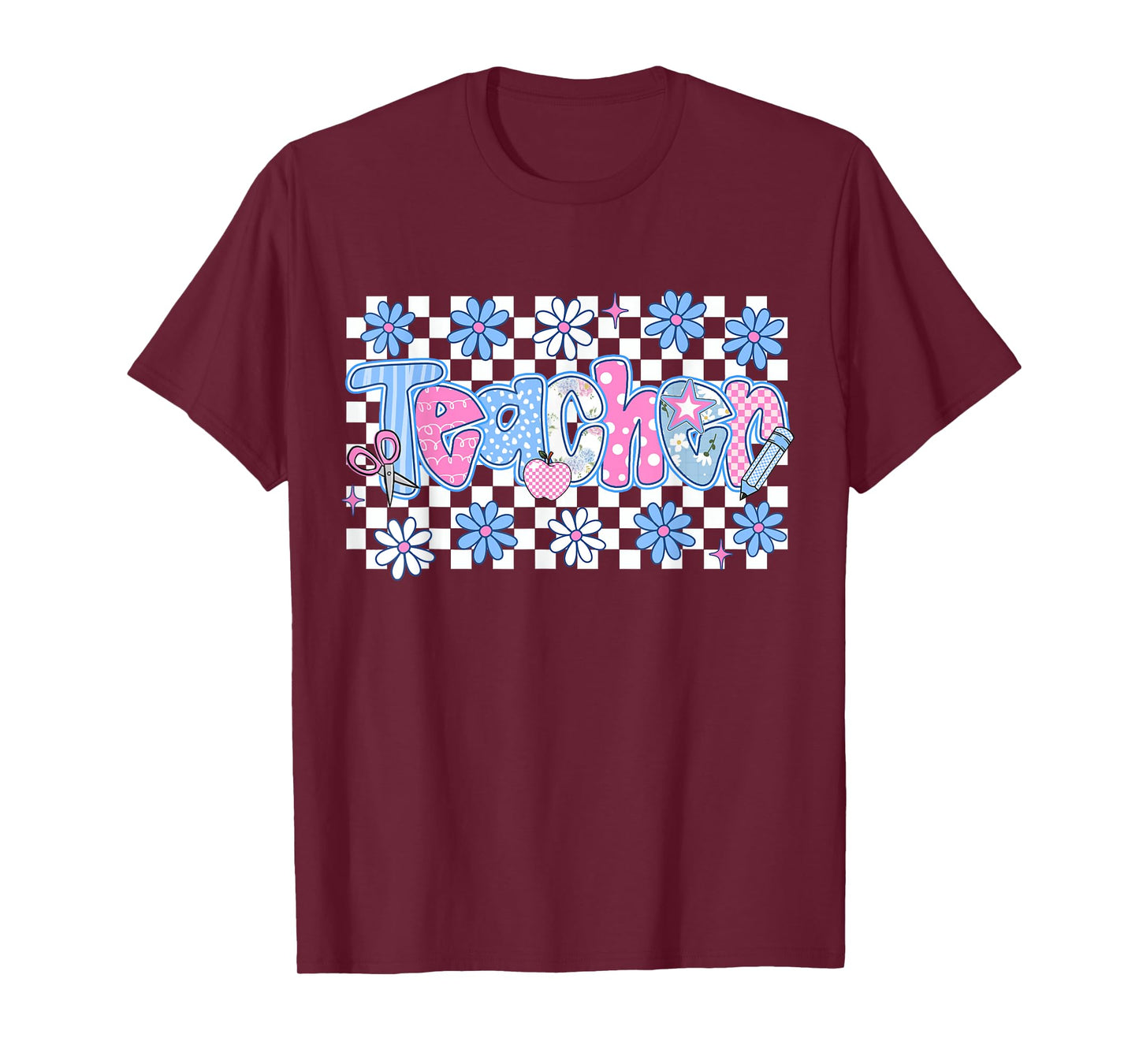 Floral Checkered Teacher Life Teaching Teacher Appreciation T-Shirt