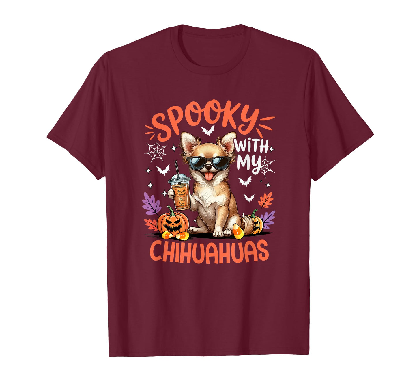 Spooky With Chihuahuas Halloween Drinking Coffee Owner T-Shirt