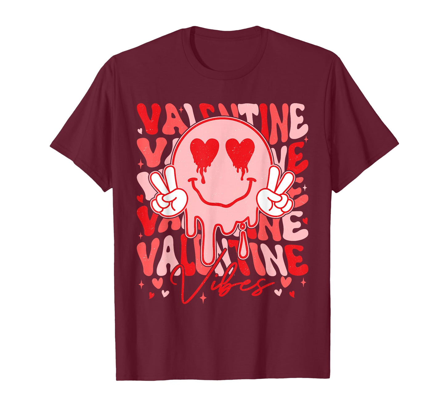 Retro Groovy Valentine Vibes Heart Face Men Women Kids Girl T-Shirt