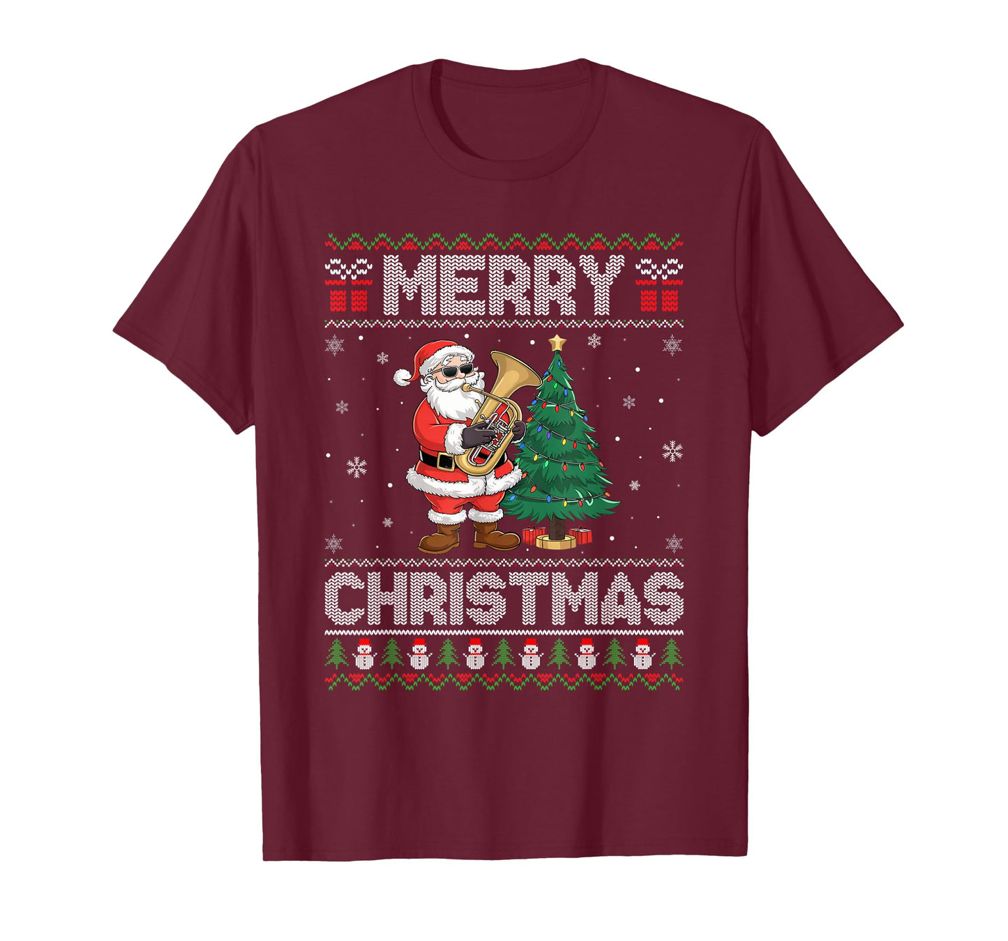 Santa Playing Tuba Men Women Kids Ugly Christmas T-Shirt
