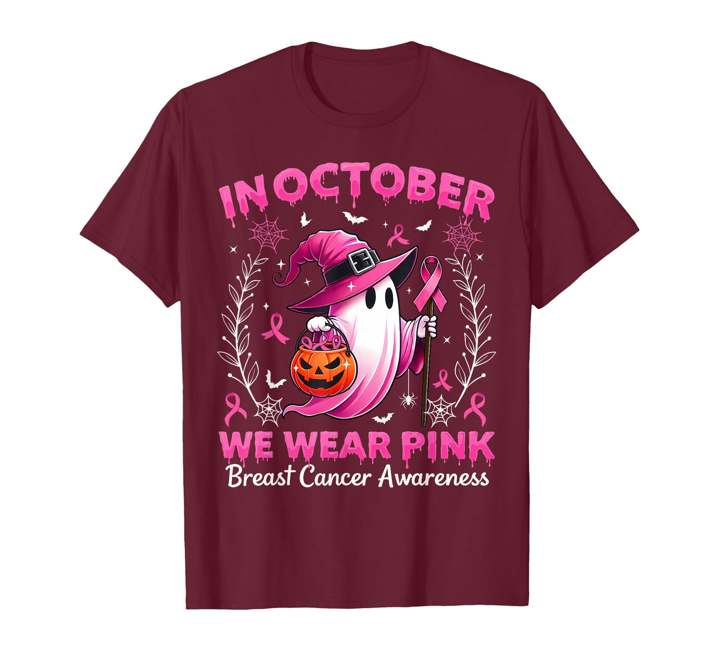 In October We Wear Pink Breast Cancer Awareness Halloween T-Shirt