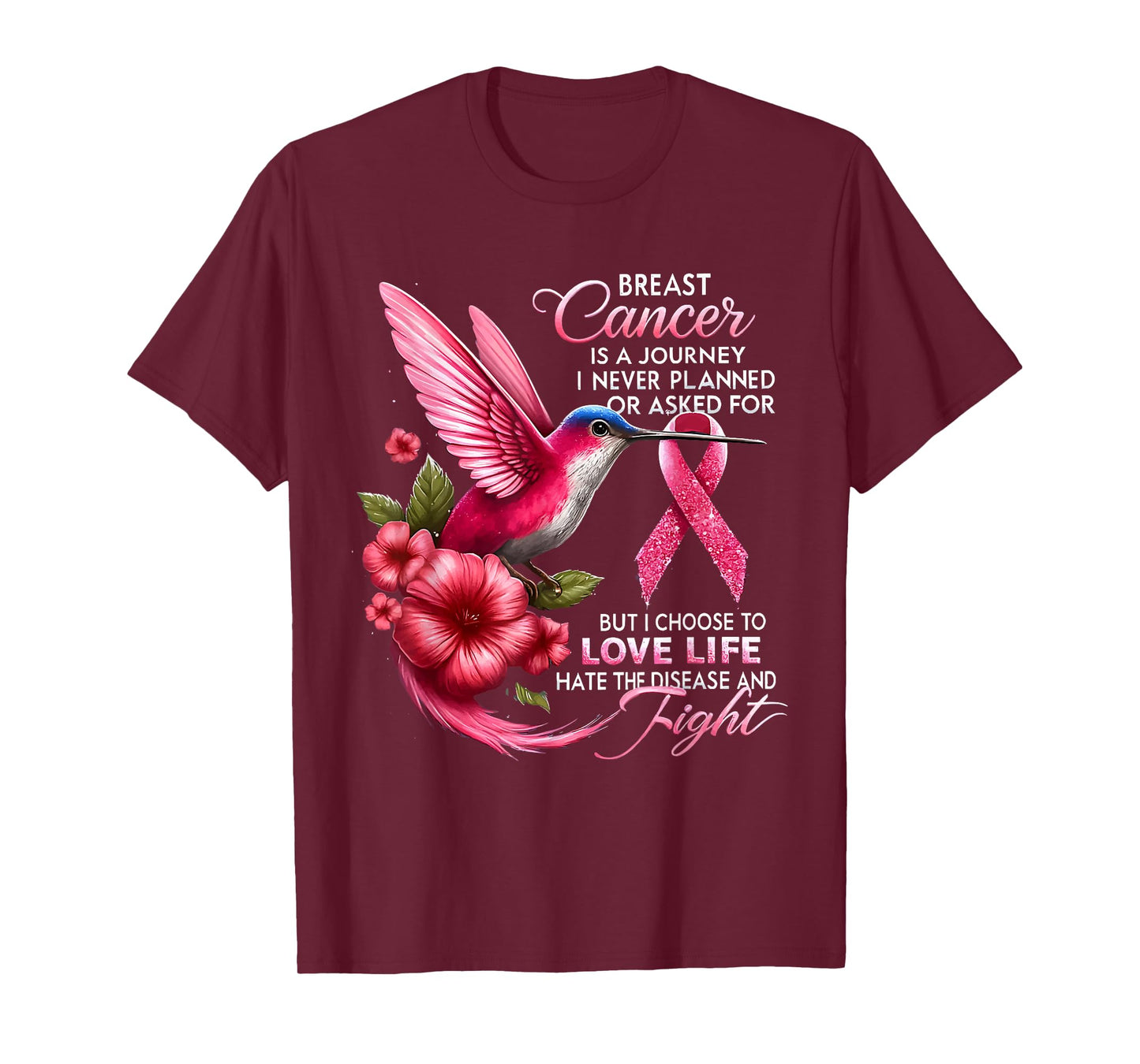 We Fight Breast Cancer Awareness Pink Hummingbird Ribbon T-Shirt
