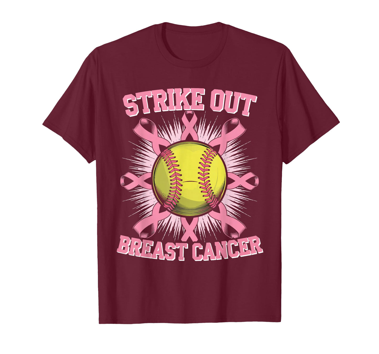 Strike Out Breast Cancer Softball Fight Awareness Men Womens T-Shirt