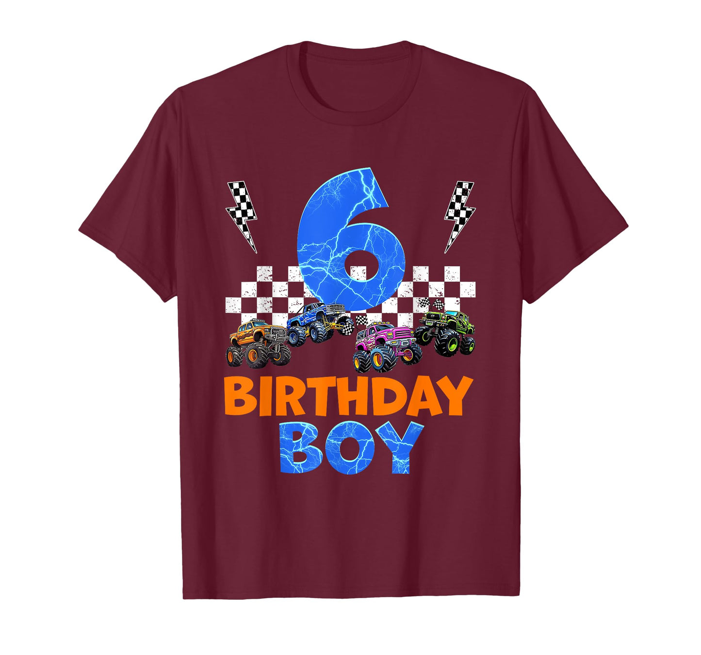 Retro Monster Truck 6th Birthday Boy Gift For 6 Years Kids T-Shirt
