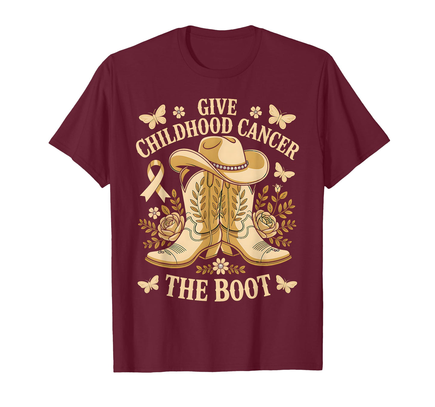 Give Childhood Cancer The Boot Cowgirl Awareness Ribbon T-Shirt