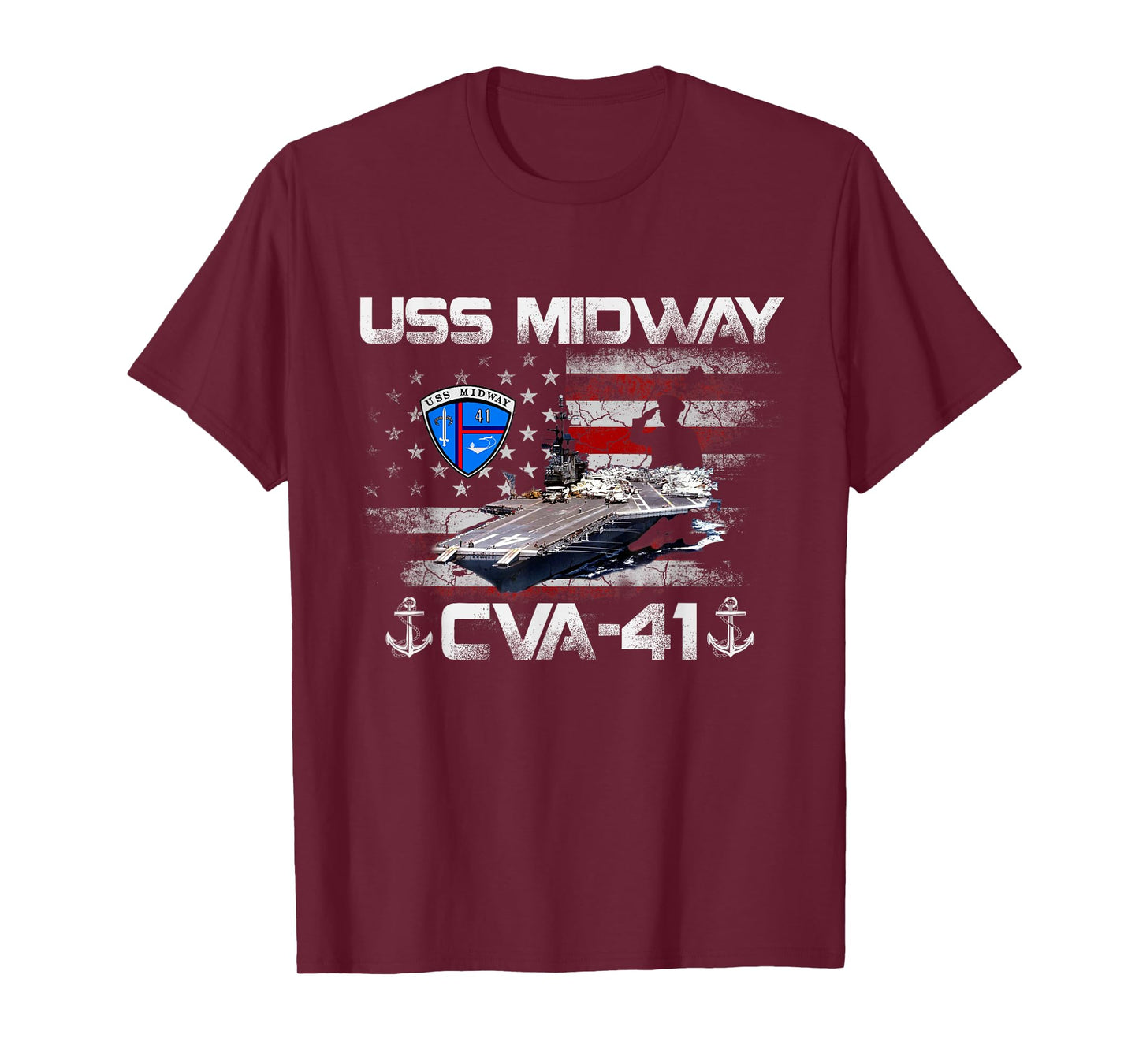 USS Midway CVA-41 Aircraft Carrier Flag Veterans Day Patriot T-Shirt