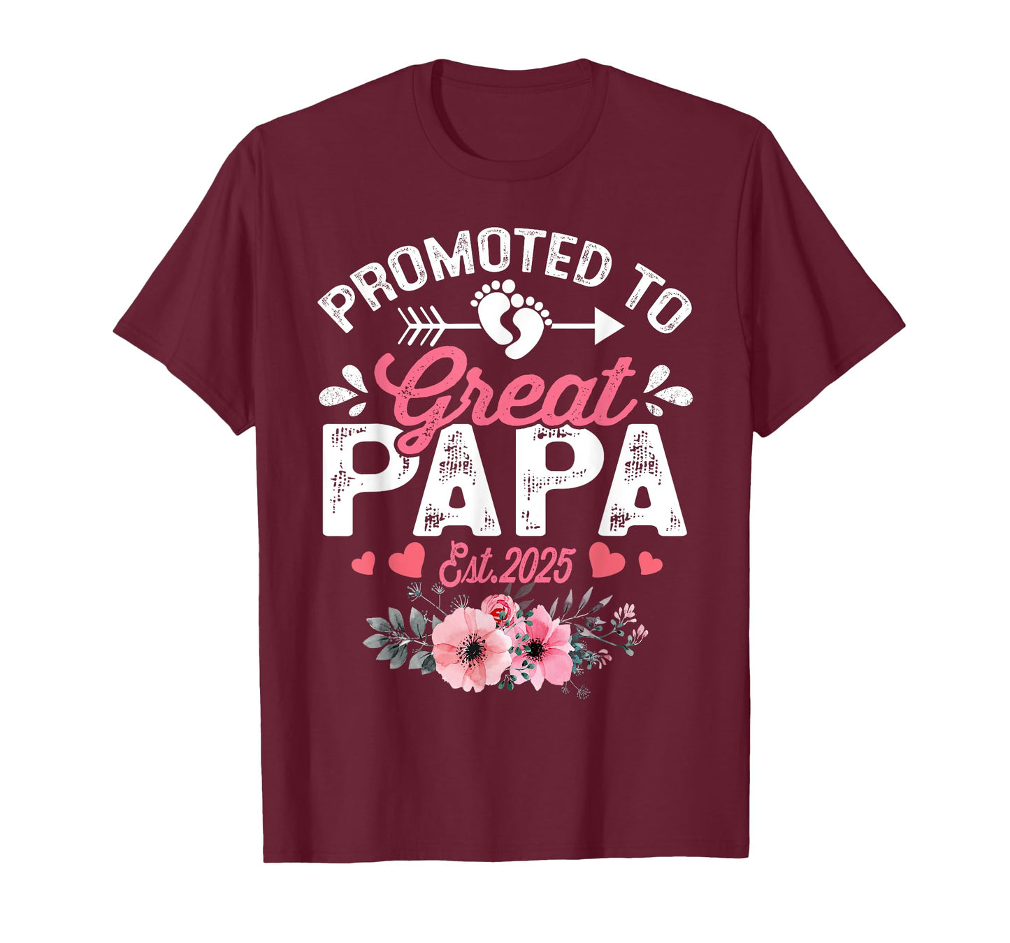 Promoted To Great Papa Est 2025 First Time Papa Floral T-Shirt
