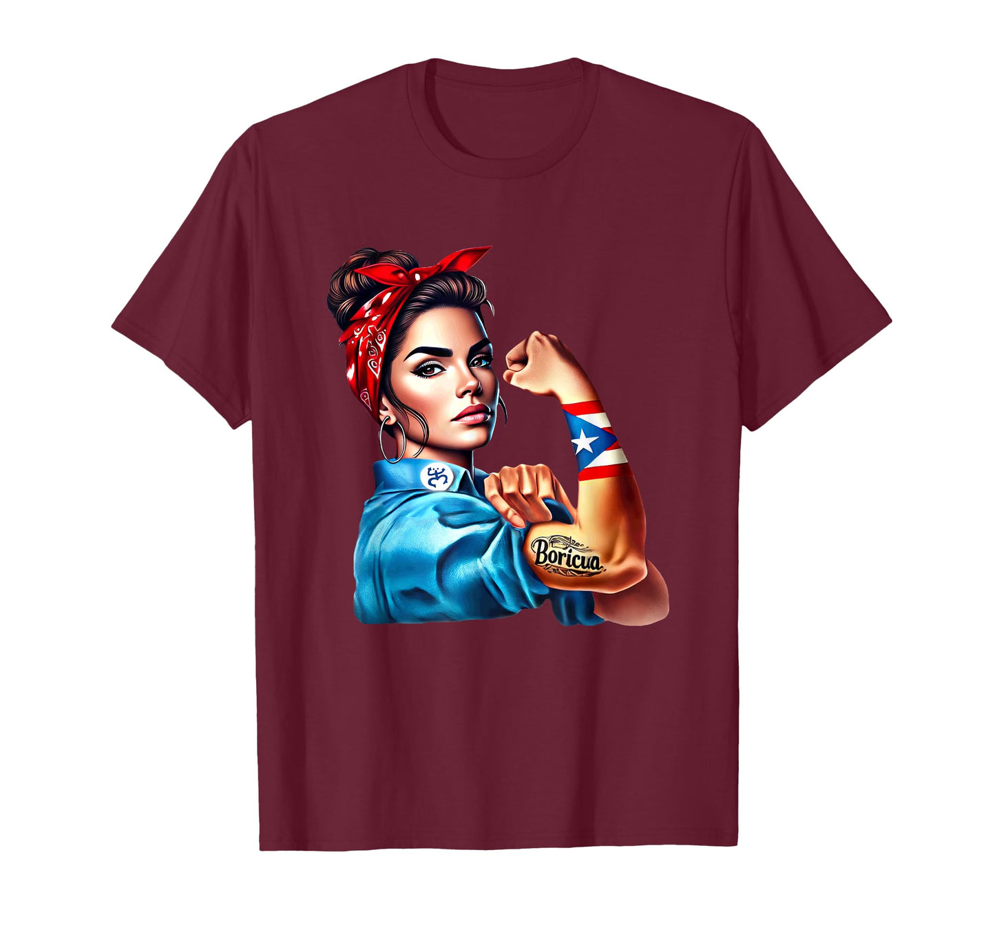 Boricua Tattoo Rosie Riveter Puerto Rico Flag Woman Coqui T-Shirt