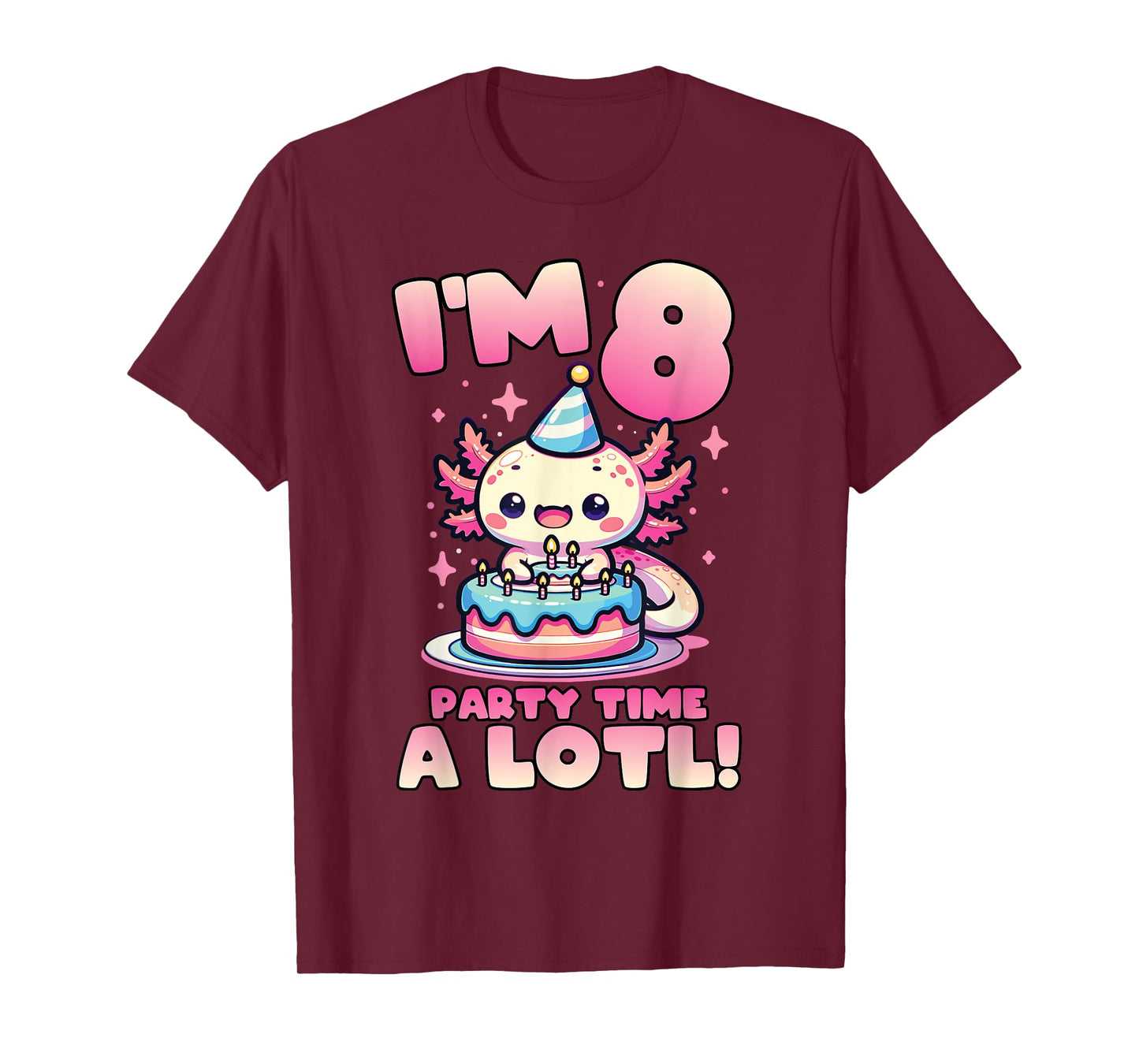 I'm 8 Eight Years Old Cute Kawaii Axolotl 8th Birthday Party T-Shirt