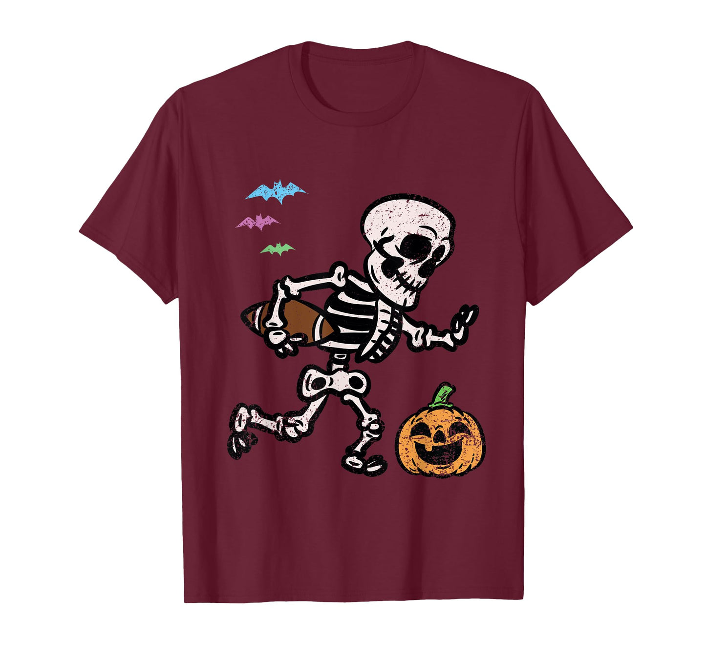 Skeleton Football Player Halloween Costume Funny Pumpkin T-Shirt
