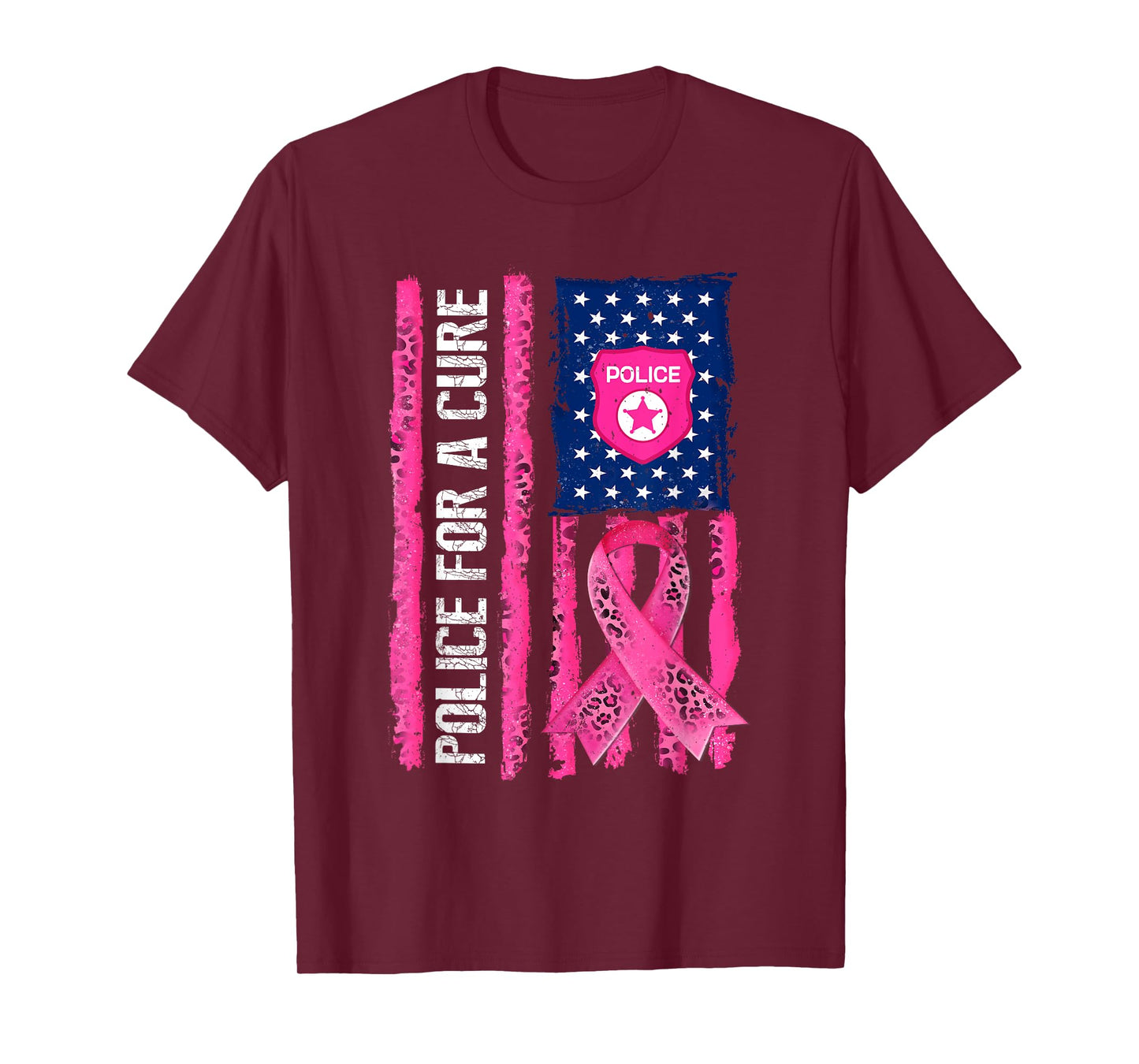 Police for A Cure American Flag Breast Cancer Awareness T-Shirt