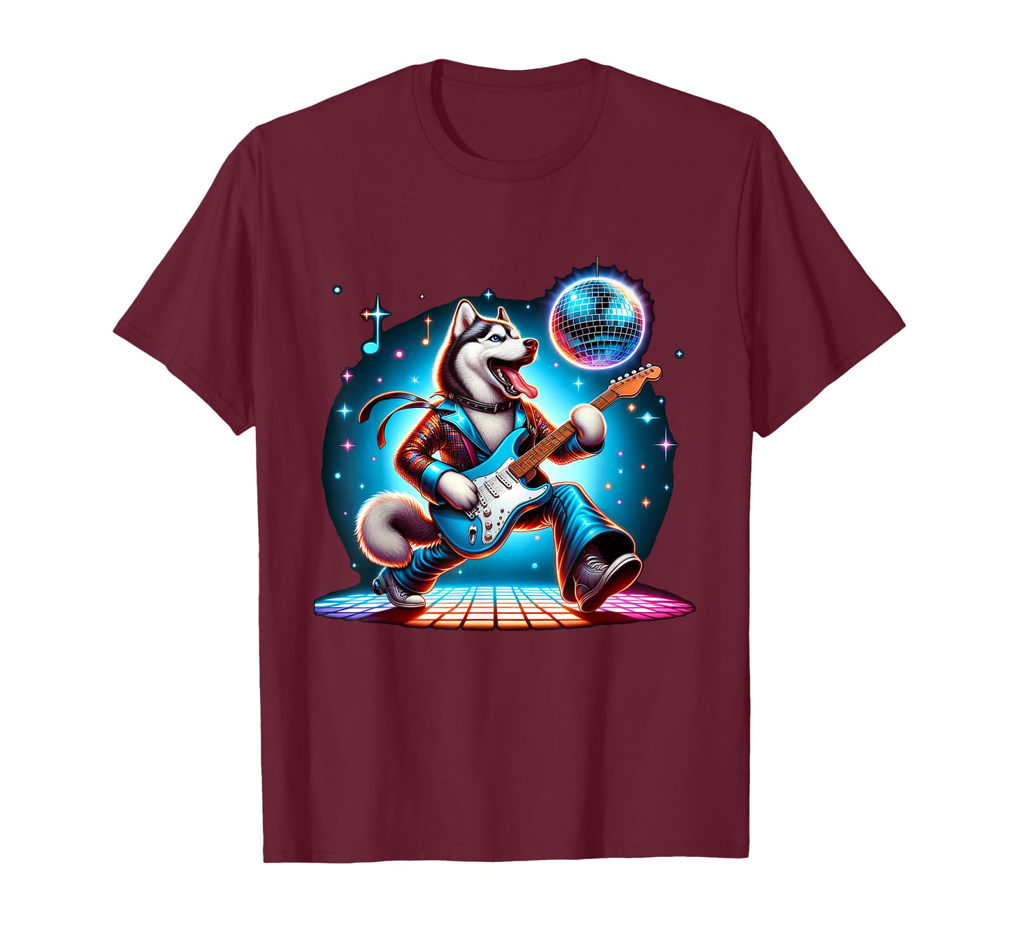Disco Ball Guitar Husky Dog Men Women Kids T-Shirt
