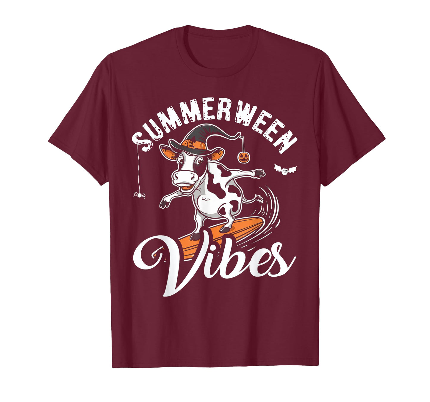 Summerween Vibes Funny Cow Surfing Summer Halloween Vacation T-Shirt