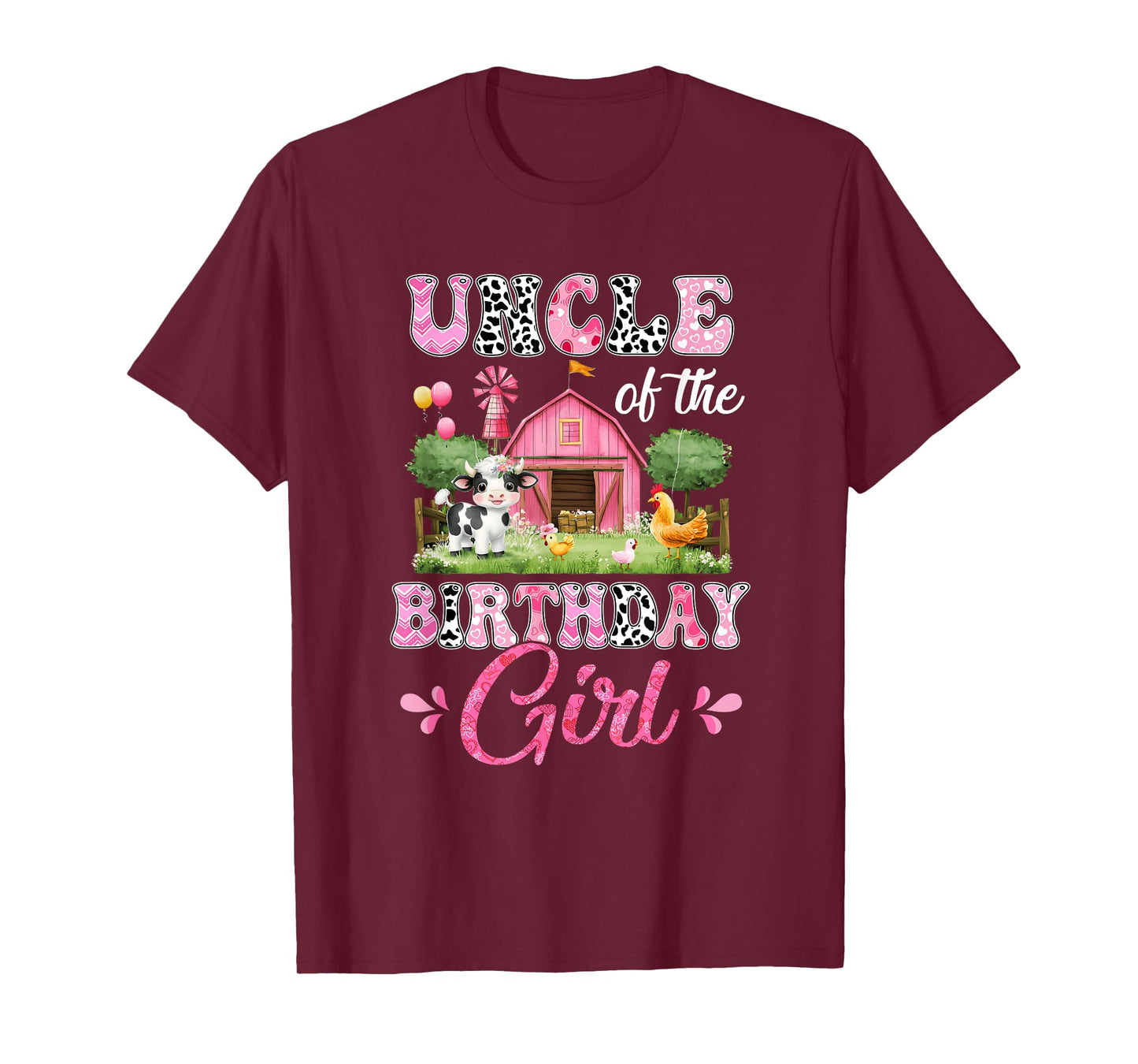 Uncle Of The Birthday Girl 1St Birthday Cow Farm Family T-Shirt