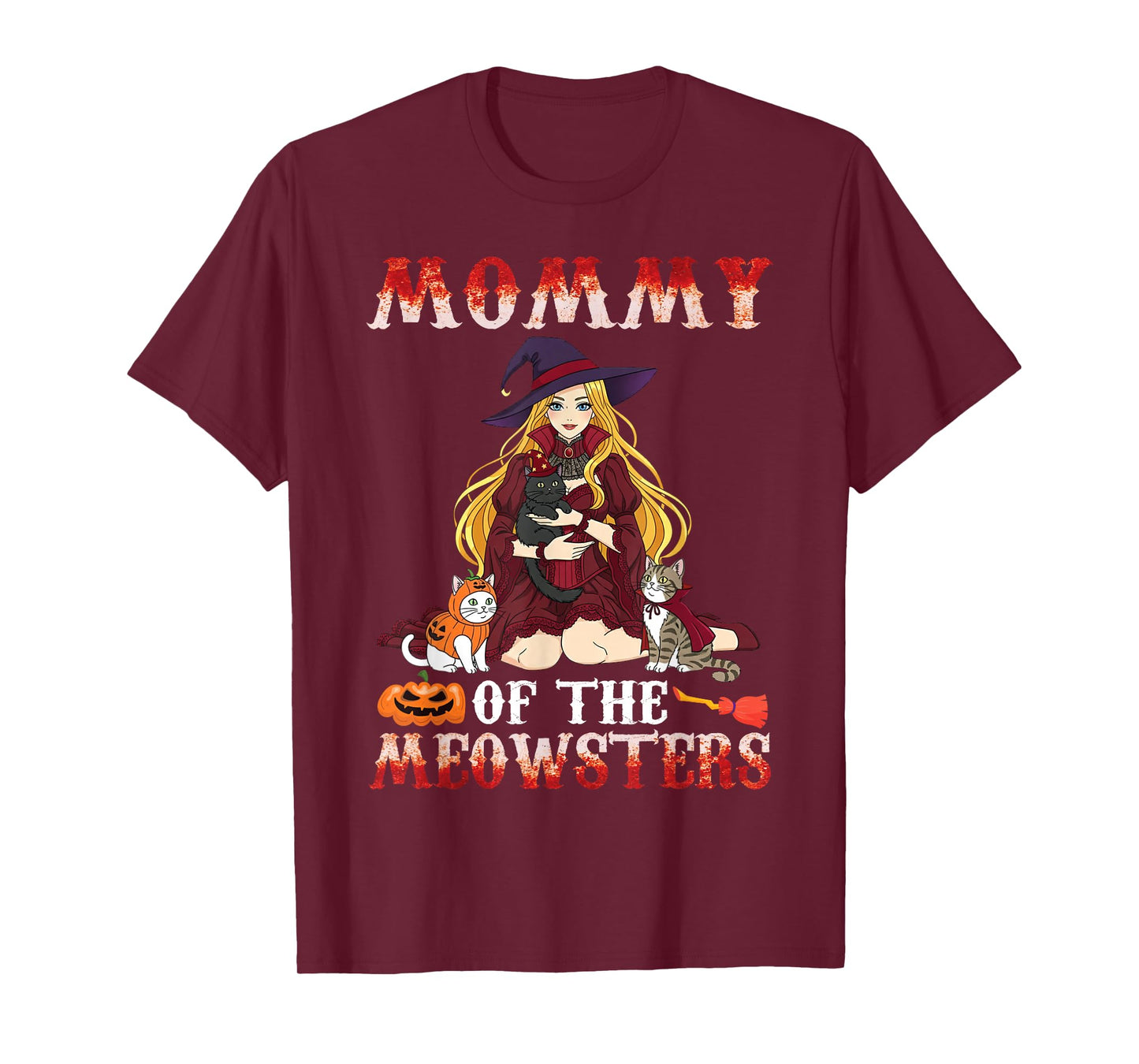 Mommy of The Meowsters Halloween Witch with Cute Cats Mother T-Shirt