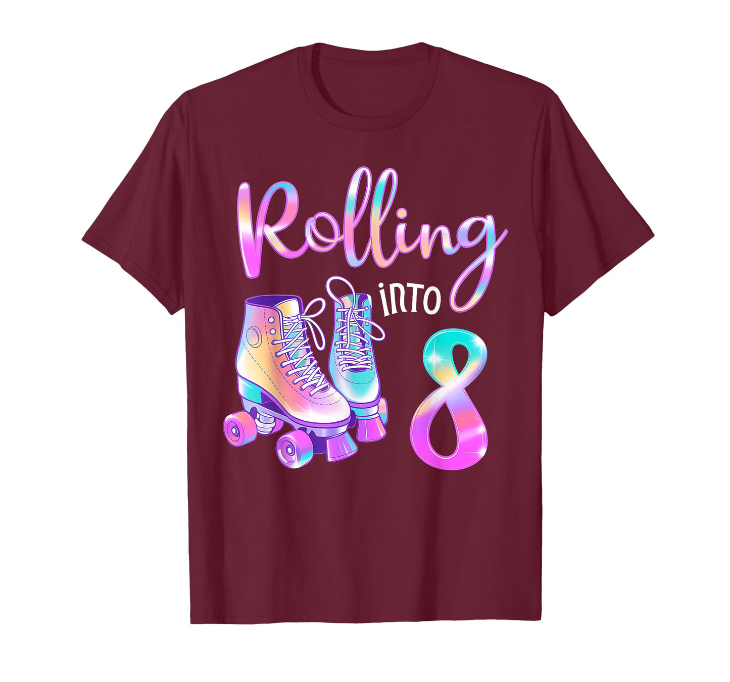 Funny 8 Years Old Birthday Girls Rolling Into 8th Bday Party T-Shirt
